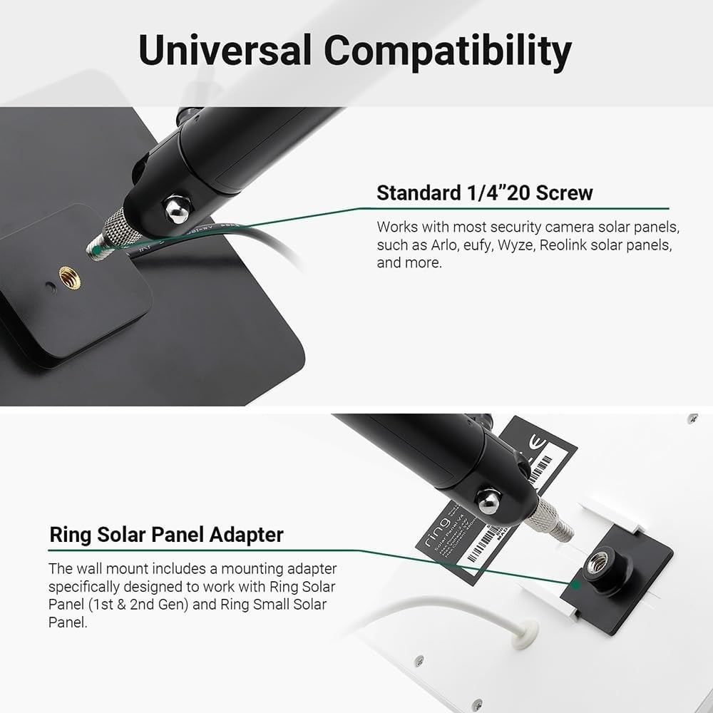 Solar Panel Wall Mount for Ring, Arlo, Wyze – Adjustable Arm