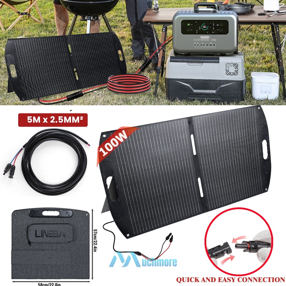 200W ETFE Mono Solar Panel w/ Extension Cable Waterproof for Outdoor RVs Camper
