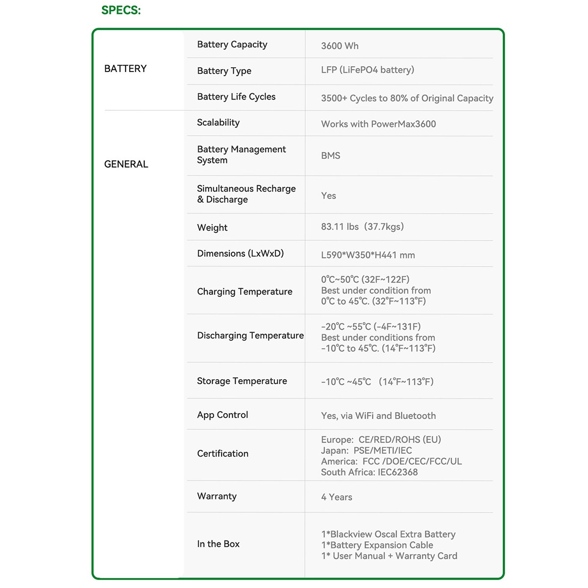 Blackview Oscal Extra Battery BP3600 For Oscal Power Station PowerMax 3600 Only