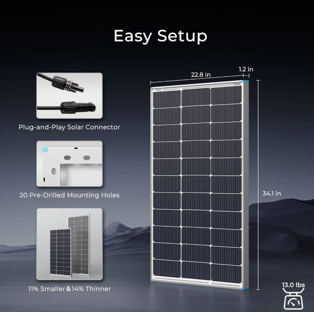 Renogy 16BB N-Type 100 Watt Solar Panel PV Off-Grid Power Module High Efficiency