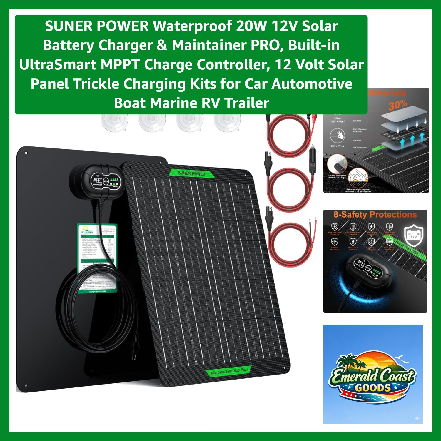 Smart 20W Solar Battery Charger – 12V Waterproof with Built-in Safety Features