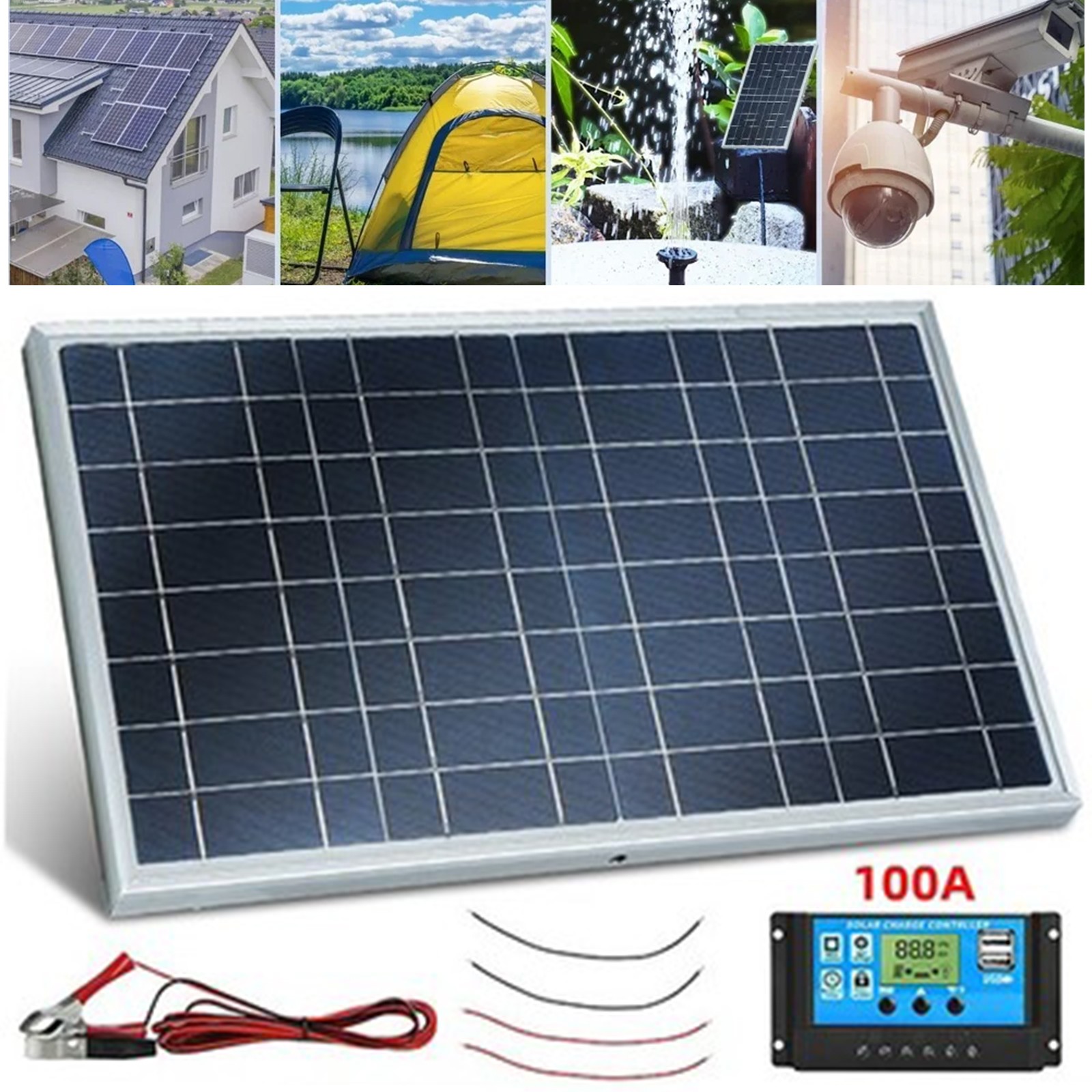 10 Watts Solar Panel Kits 100A 12V Battery Charger With Controller Caravan Boat