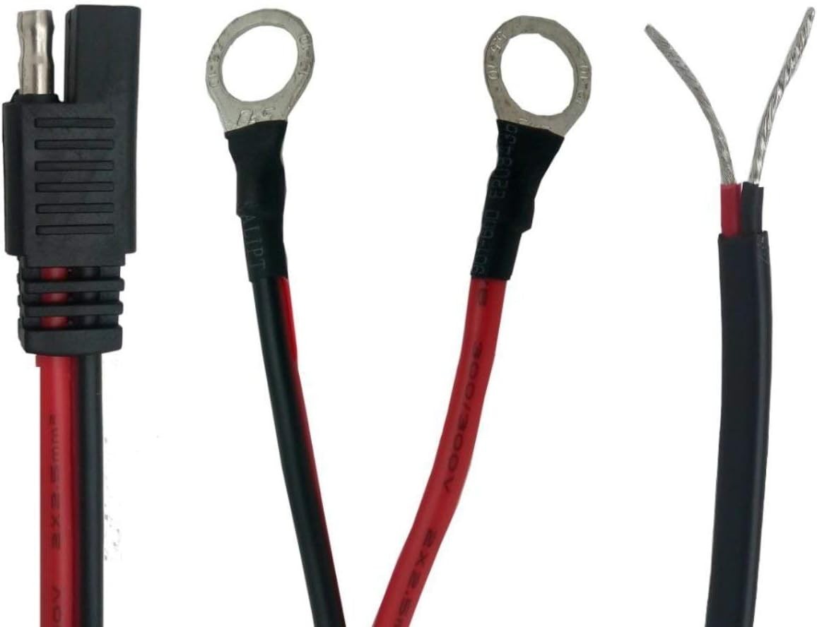 Durable 16FT Extension Cable with Ring & Bare Strip Connectors for 12V Systems
