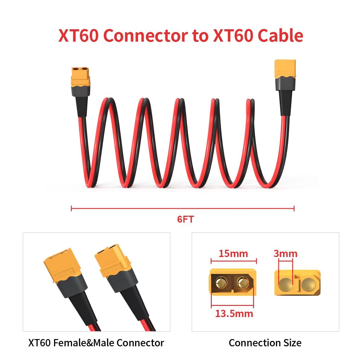 10AWG 6FT XT60 Extension Cable 2 6 10 20 35 50 75 100FT XT60 Female to Male C…
