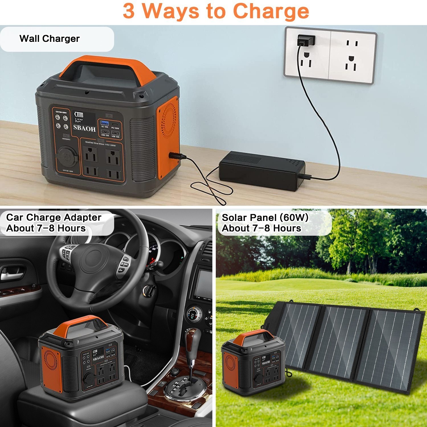 300W Portable Power Station Backup Battery Solar Generator with 60W Solar Panel