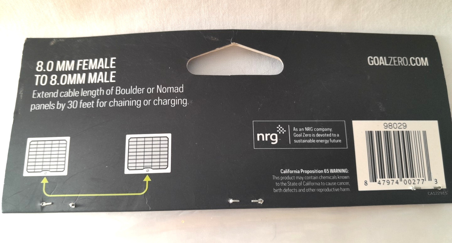 New GOAL ZERO 30 ft EXTENSION Cable for Solar Panels # 98029 Nomad Boulder