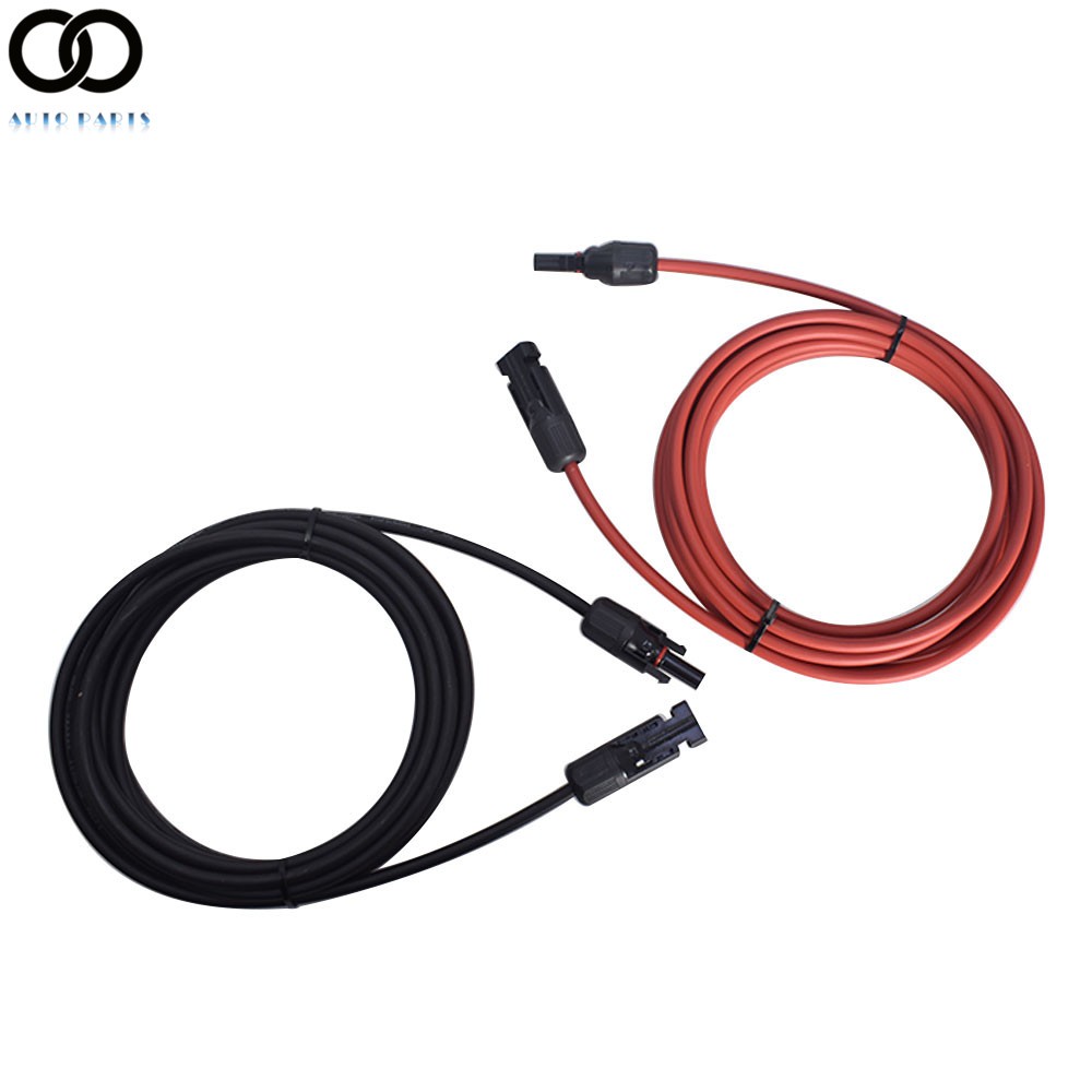 1 Pair 12/10 AWG Black + Red Solar Panel Extension Cable Wire Connector
