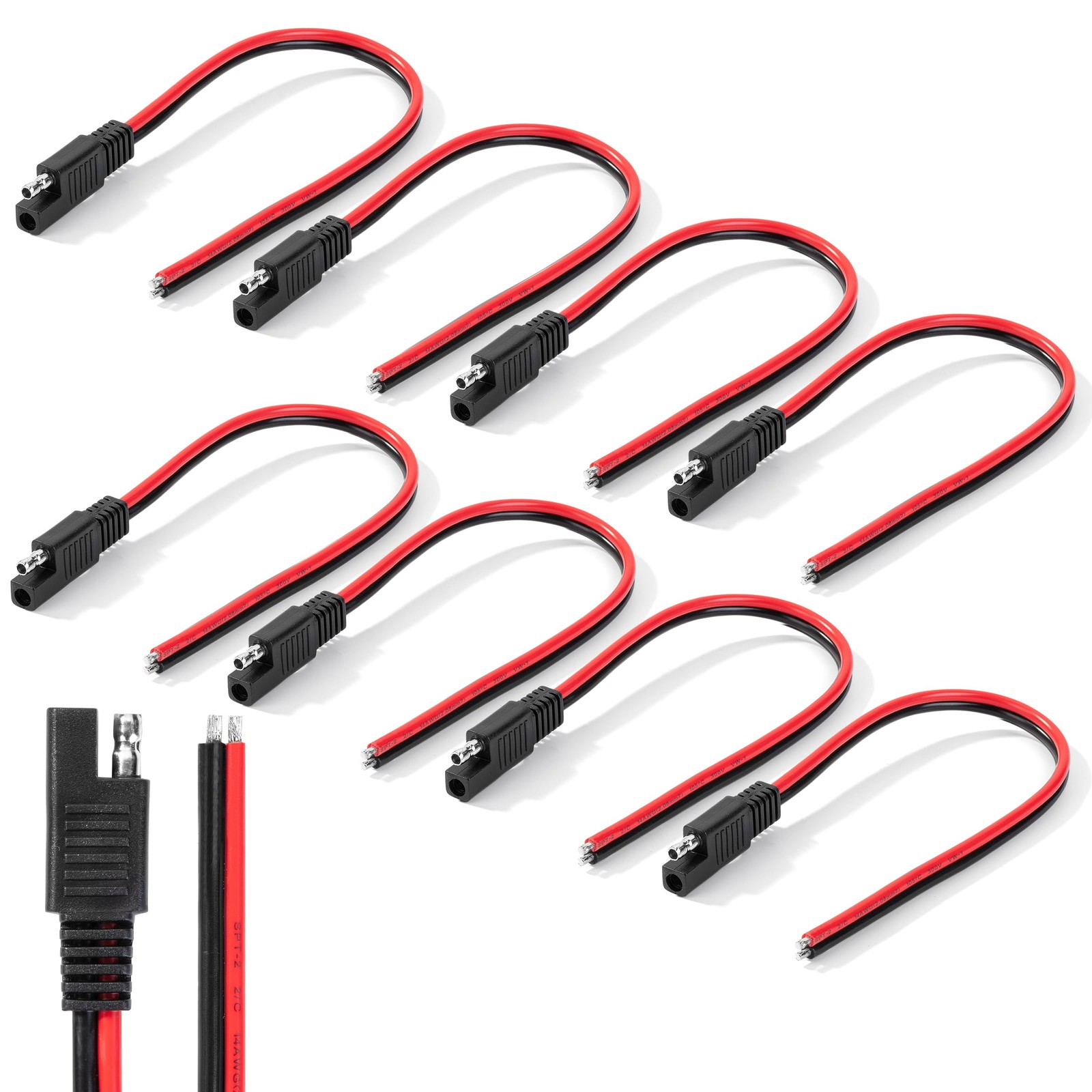 Bates- SAE Connector Cable, 12 Inch, 8 Pack, 14 AWG, 2 Pin Single Plug Quick…