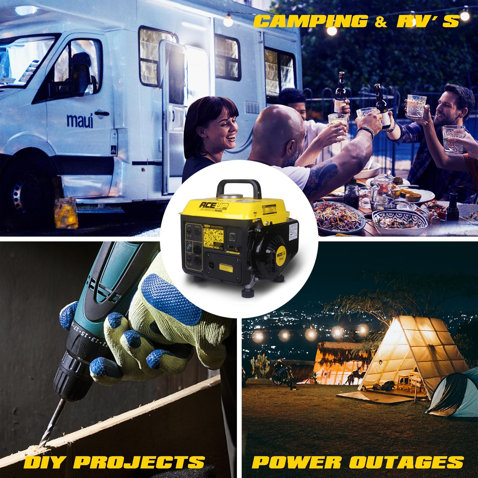 1,200W Gas Powered Generator, Small Portable Generator for Home Use Ultraligh…