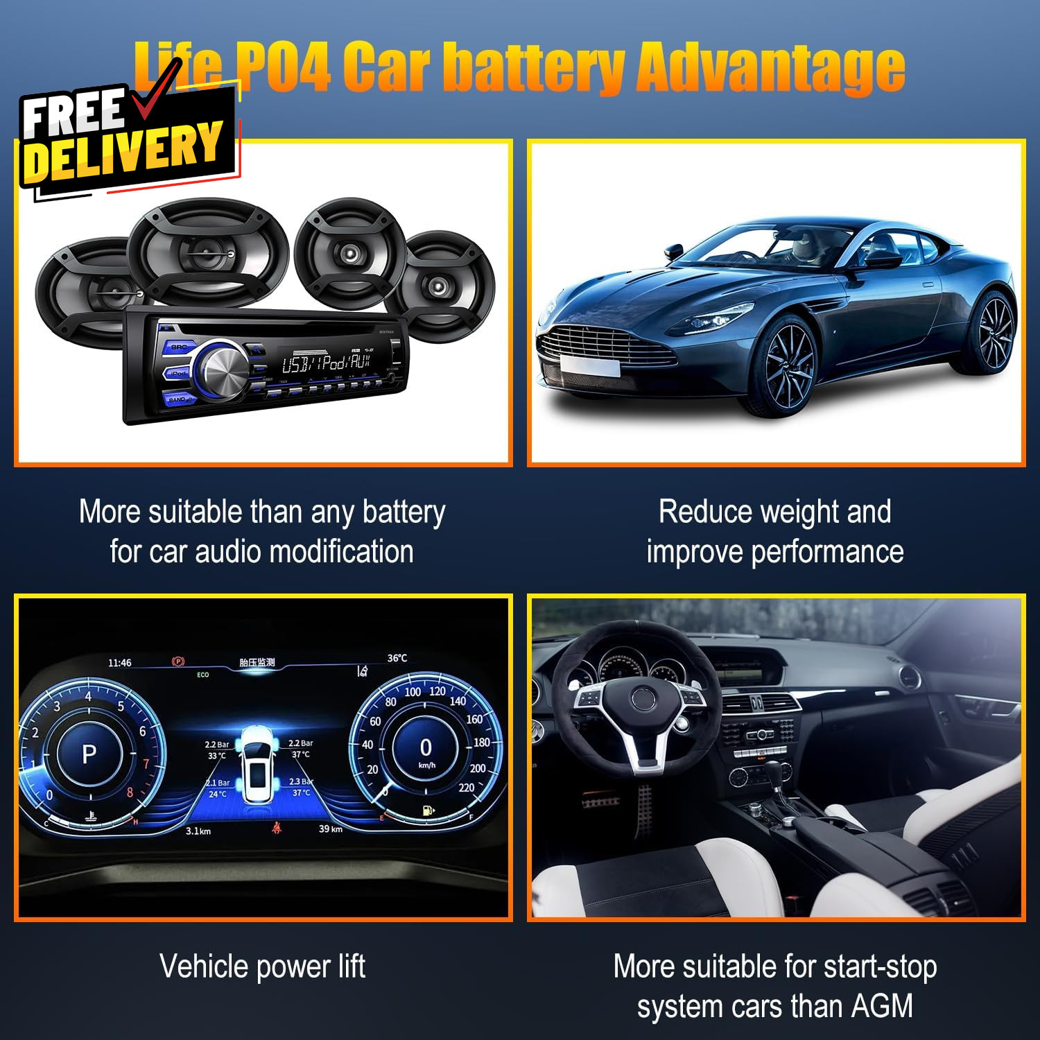 Car Start Stop System BCI Group26 Lifepo4 Lithium-Ion Battery 12.8V 800A Light..