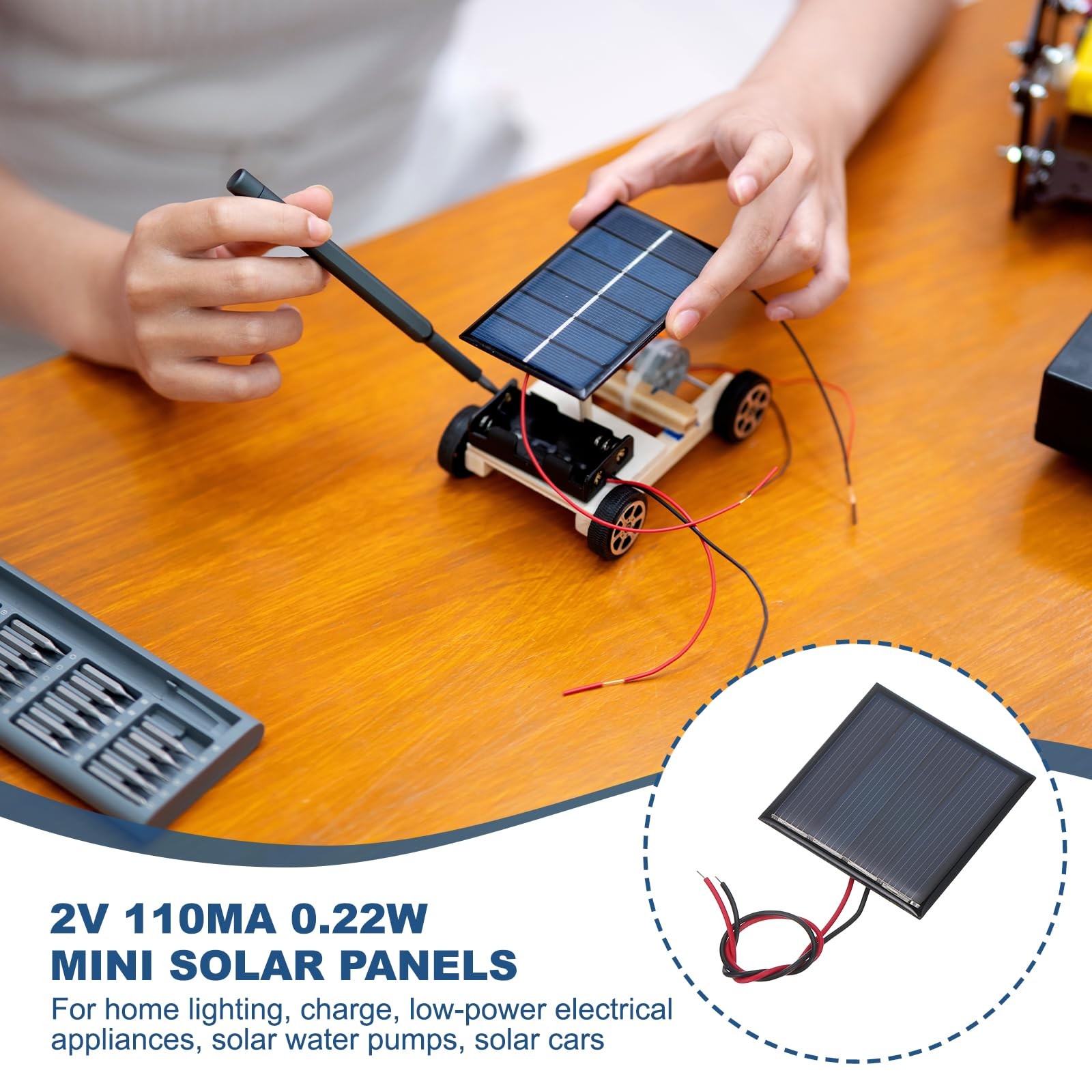 MECCANIXITY 10 Pcs 2V 0.22W 110mA Mini Solar Panels, Small Black