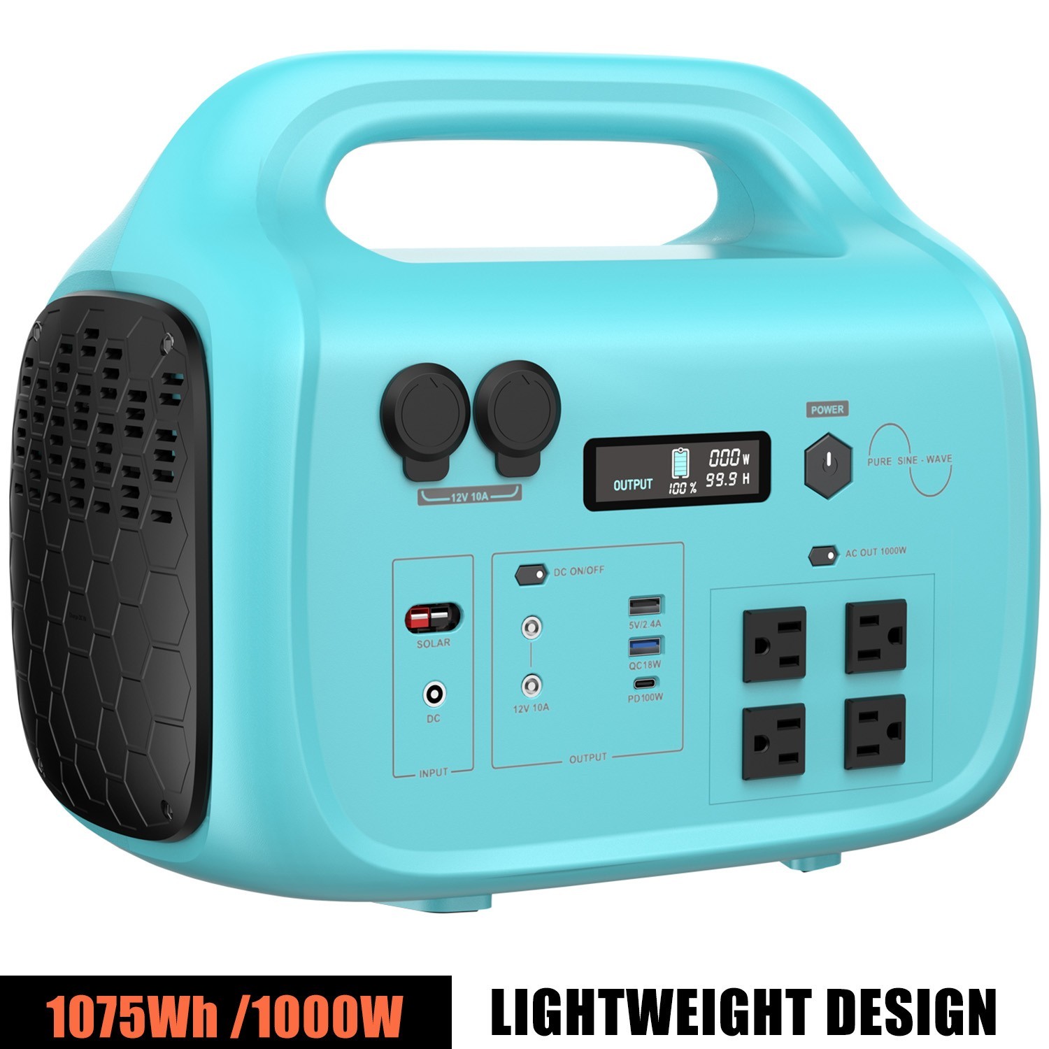 Portable Power Station 1075Wh 1000W Solar Generator with 100W Solar Panel
