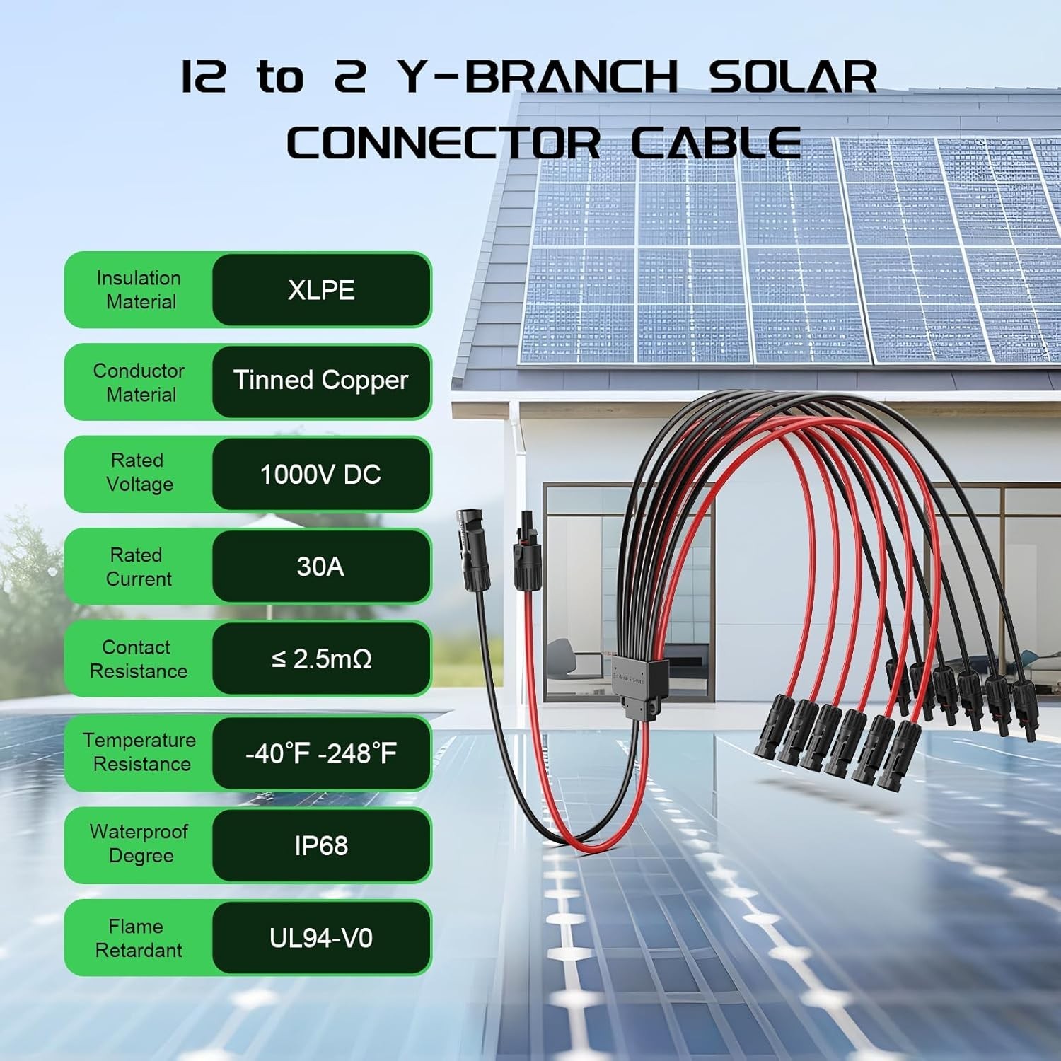 Solar Panel Connectors Splitter, 12 to 2 Y Branch