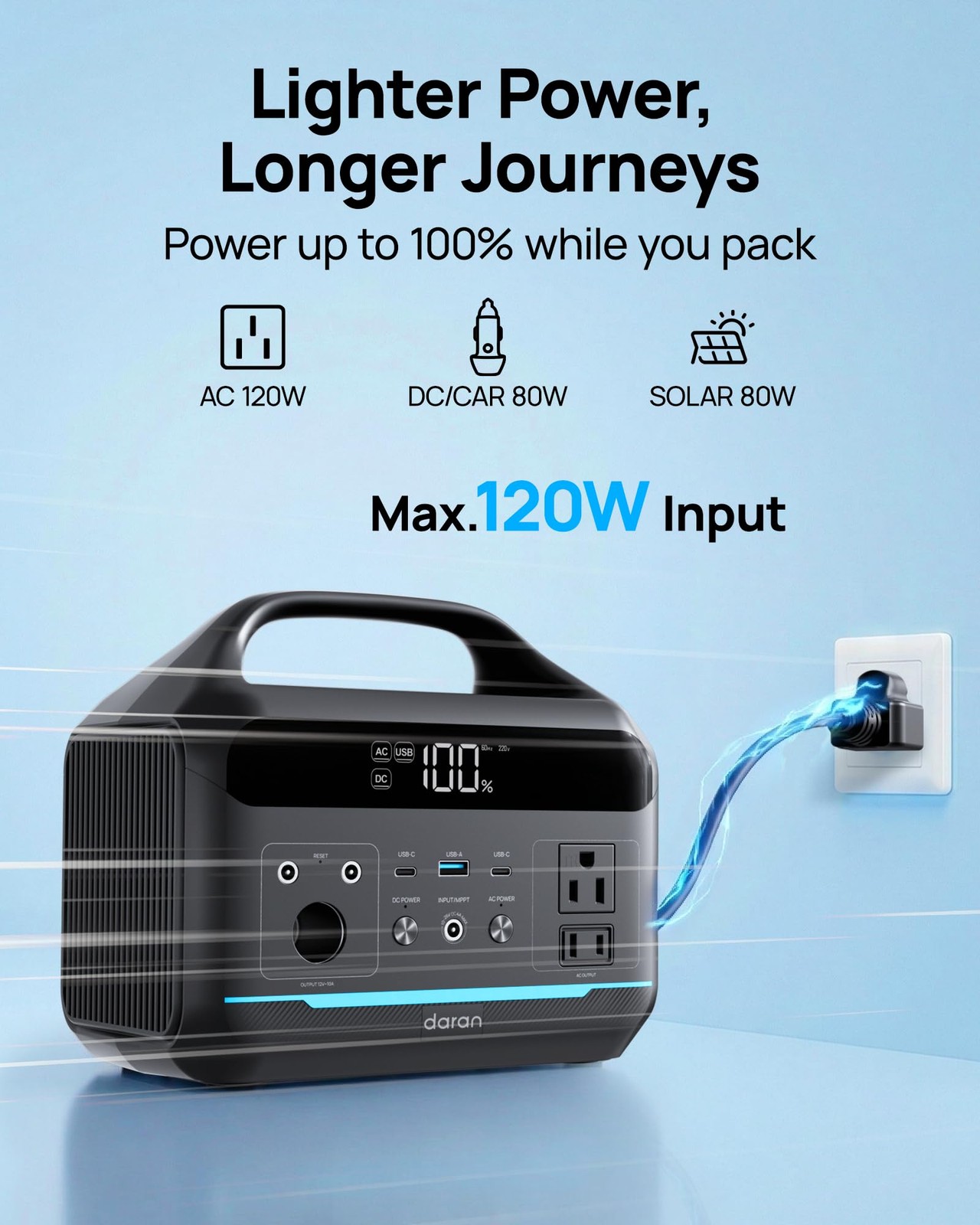 DARAN Portable Power Station 600W with 80W Solar Panel, 288Wh LiFePO4 Solar G…