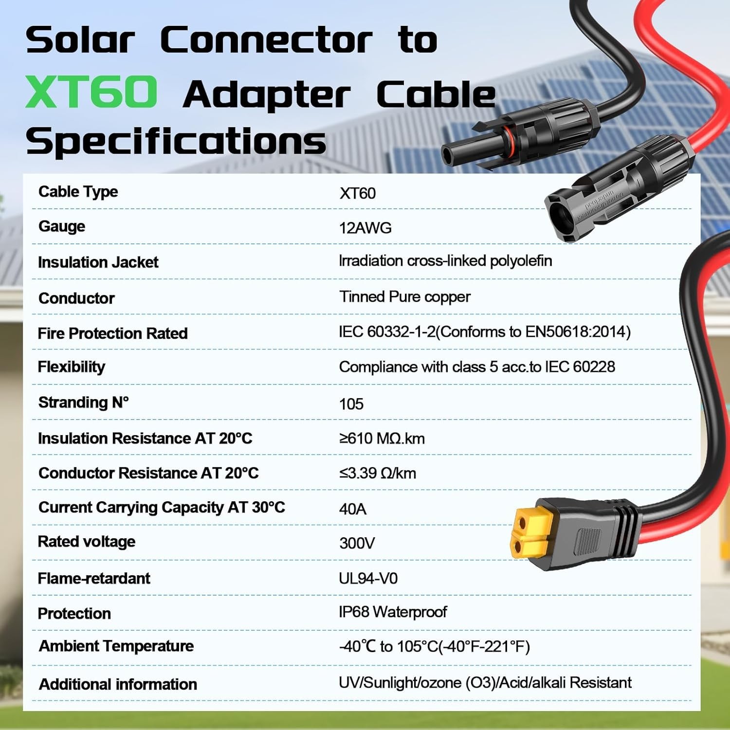 Dynamic 12AWG Solar Connector to XT60 Cable for Efficient Power Connection