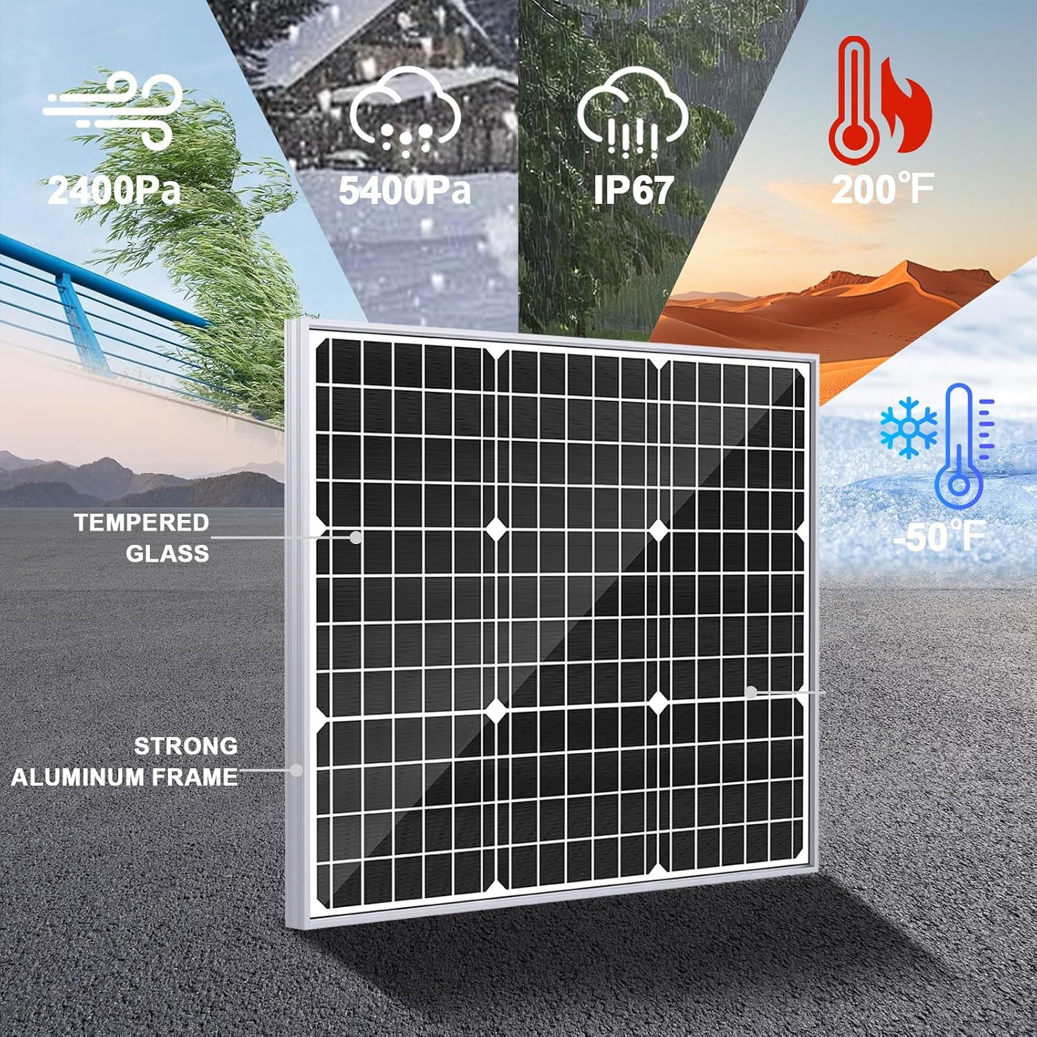 Solar Panel Kit 50W 12V, Waterproof Solar Battery Trickle Charger Maintainer + S