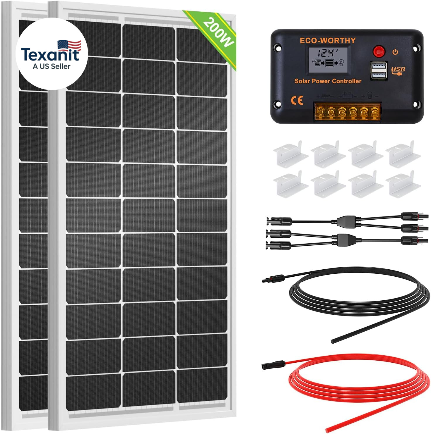 200 Watts 12 Volt/24 Volt Solar Panel Kit with High Efficiency Monocrystalline S