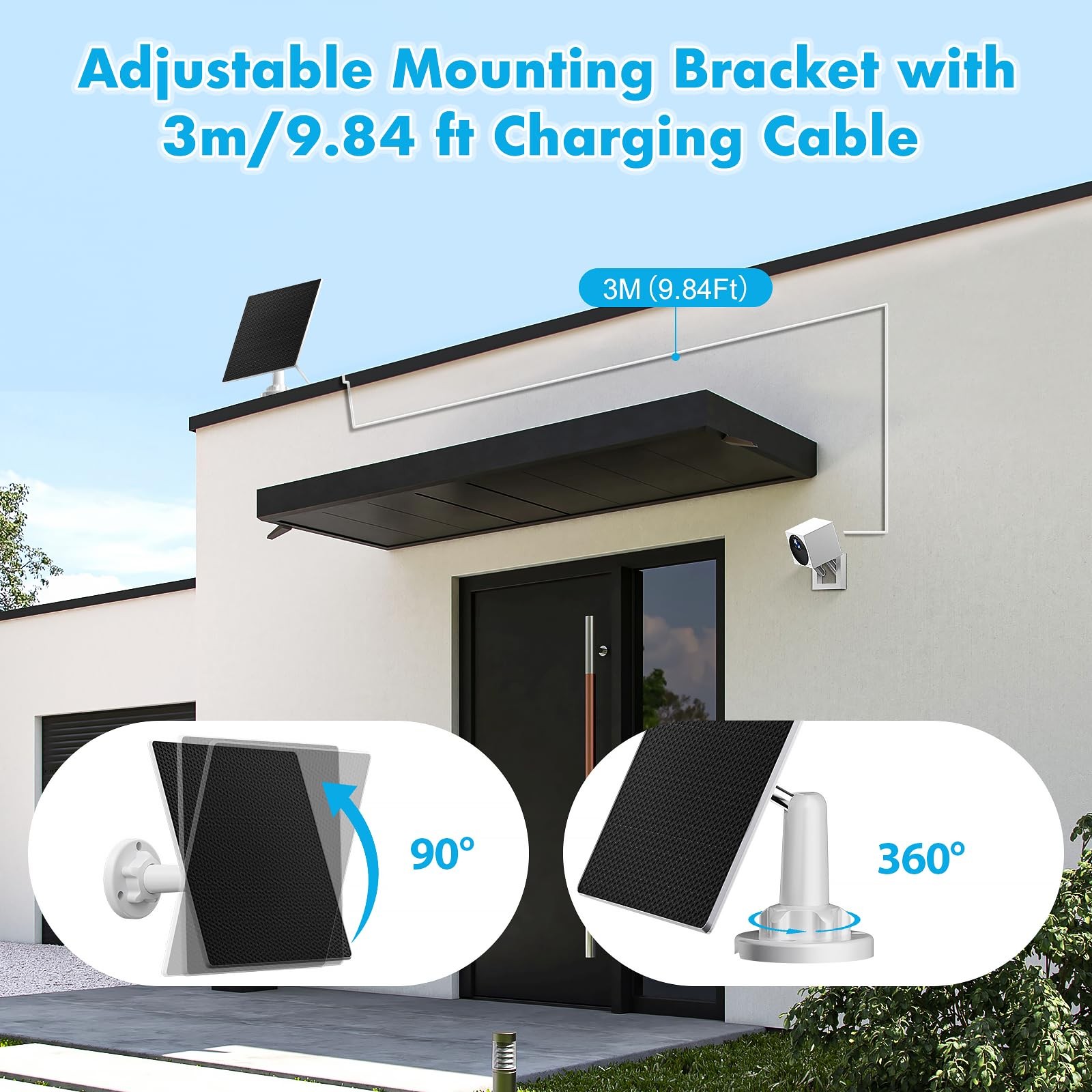 Solar Panel Charger for Security Camera Outdoor, 5W Solar Panels with Micro U…