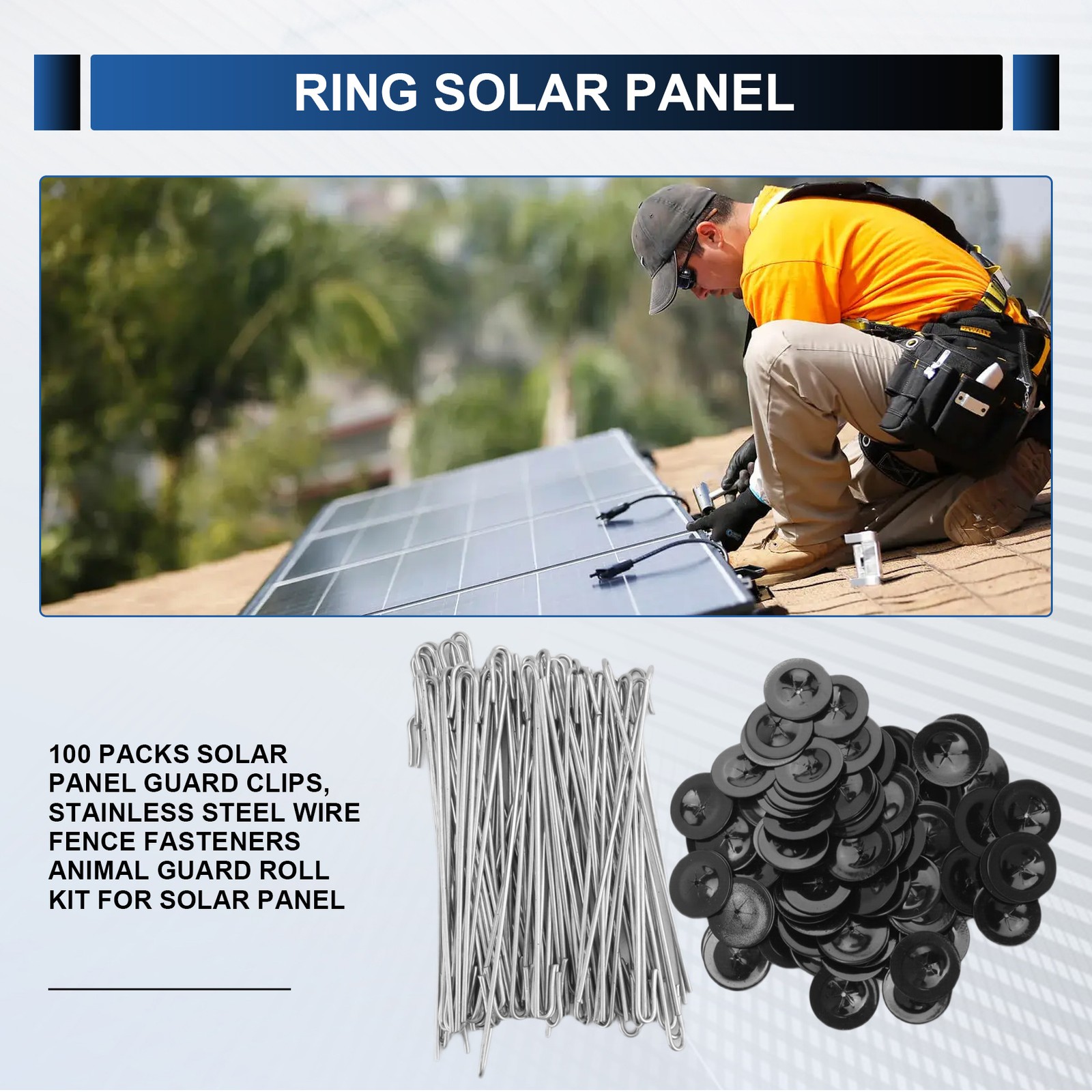 100 Packs Solar Panel Guard Clips, Stainless Steel Wire Fence Fasteners9803