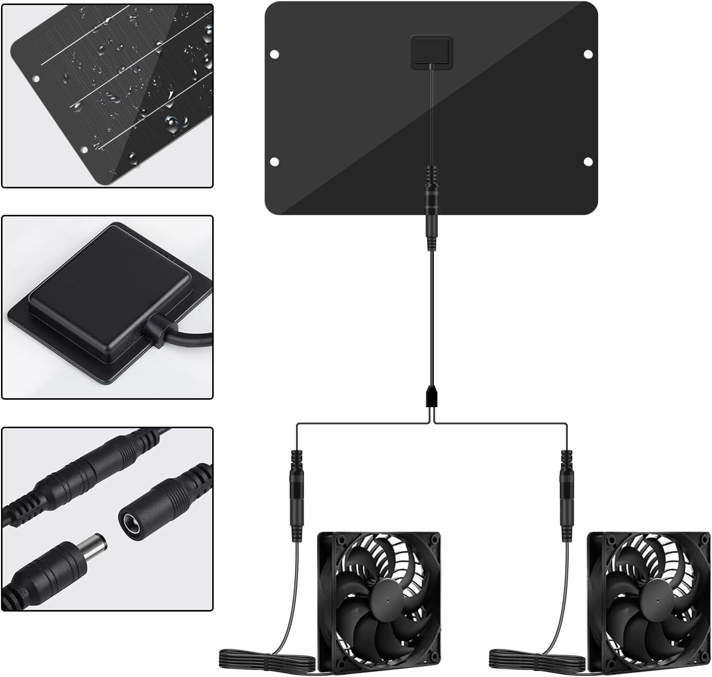 Solar Powered Fan Kit 12.6 Inch IPX7 Weatherproof, 15W Solar Panel with 2 Waterp
