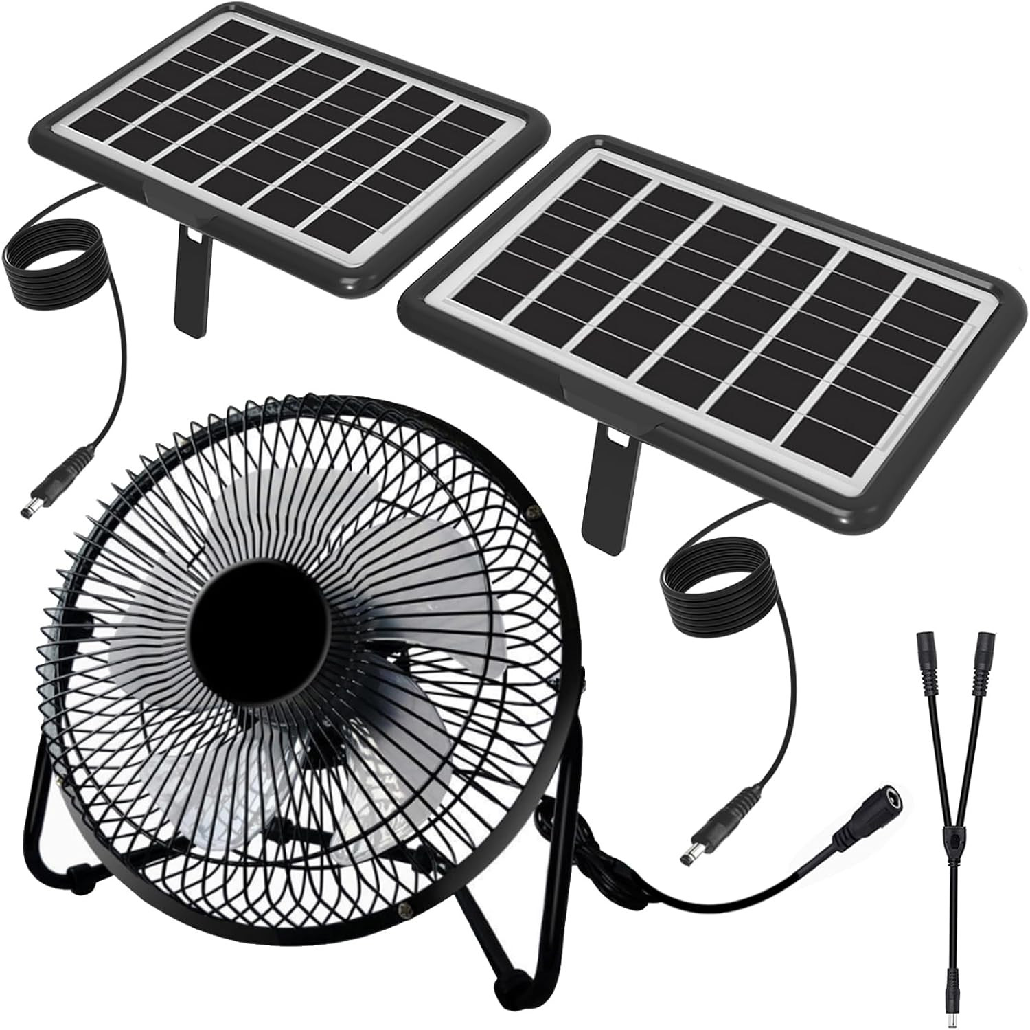 Solar Powered Fan, 8 Inch Install-Free with 25W Dual Solar Panels, Cloudy Days W