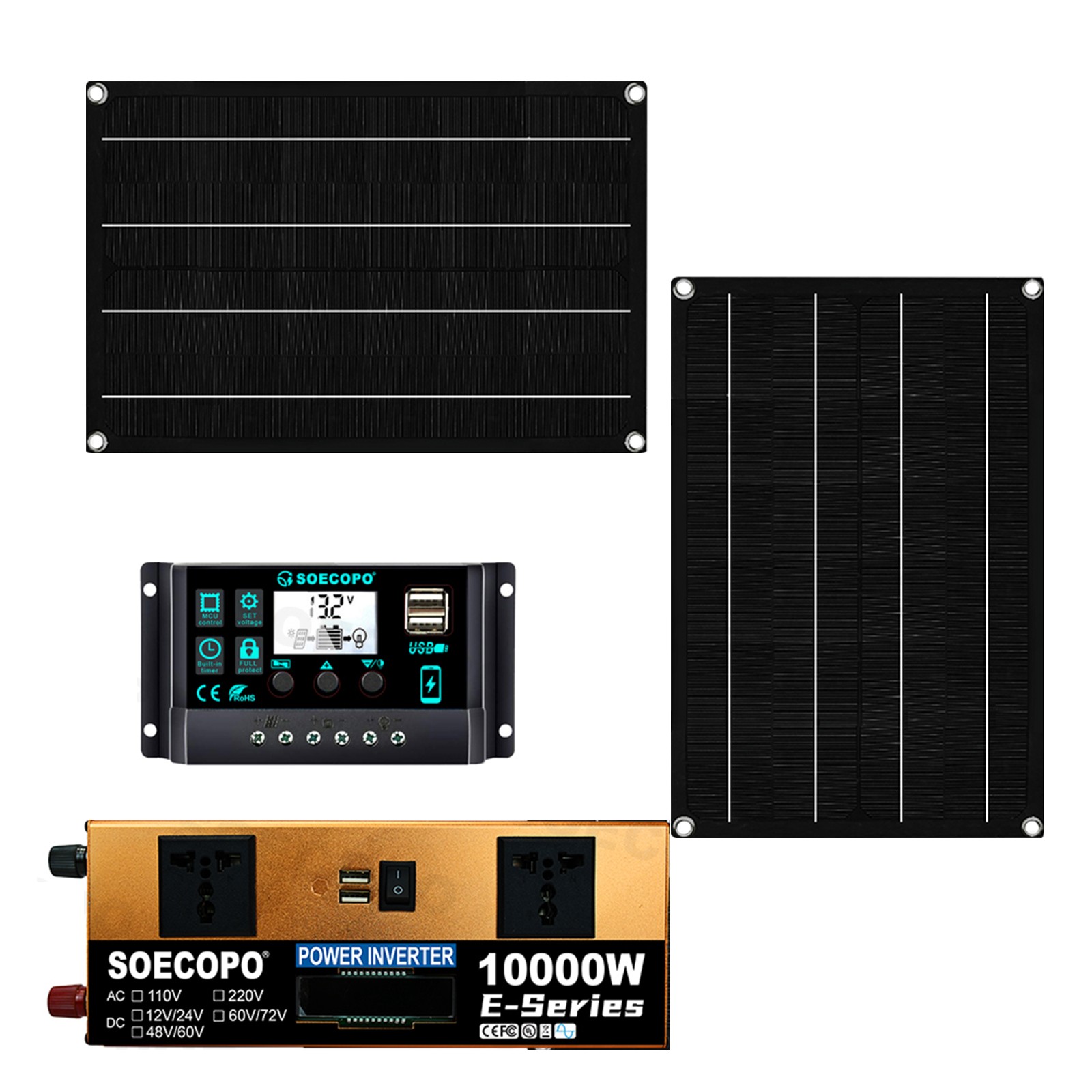 10000W Solar Kit | w/ Efficient Inverter, 2pcs Solar Panels, 100A ControllerXF