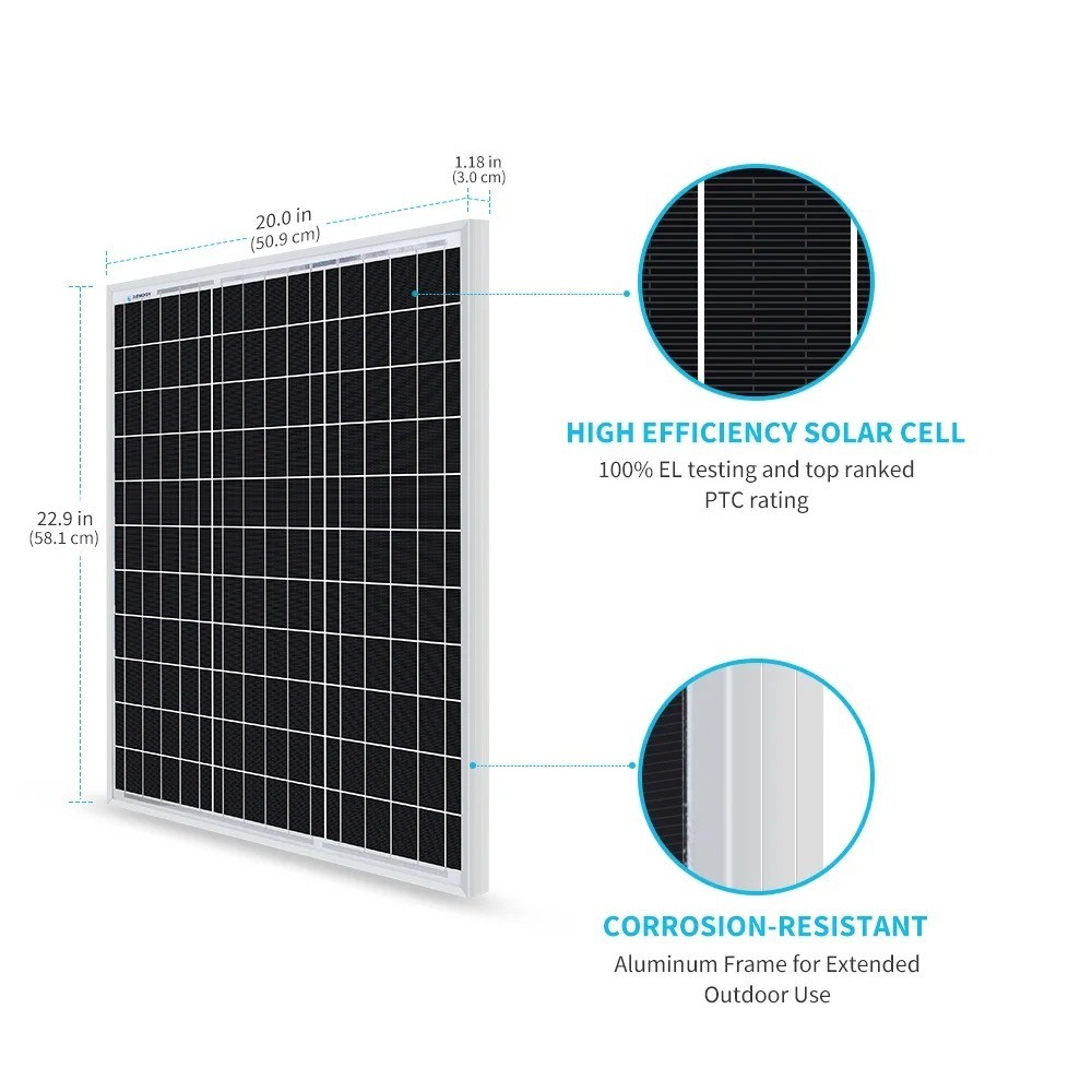 50W 12V Monocrystalline Solar Panel High Efficiency RV Marine Charger