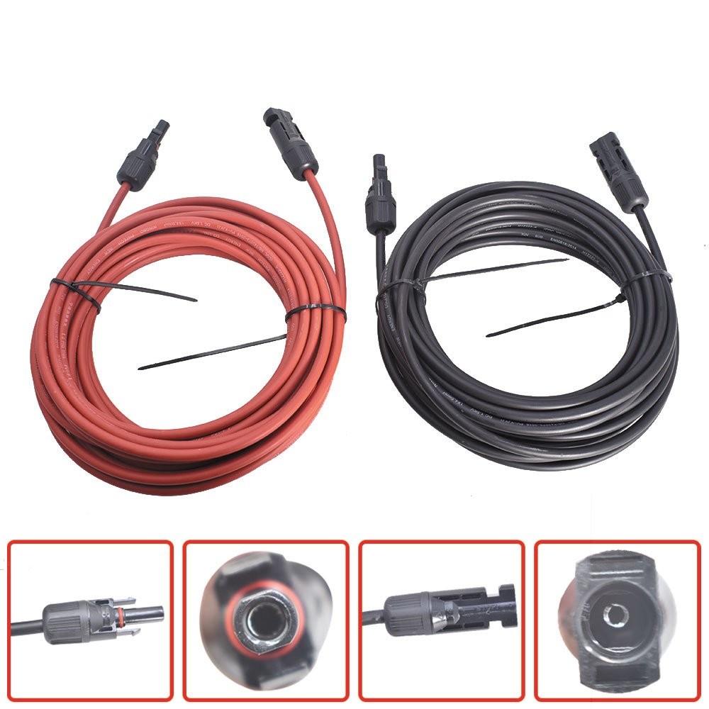 New 4mm²/12AWG 20ft Black+Red Solar Panel Extension Cable Wire Connector 1 Pair