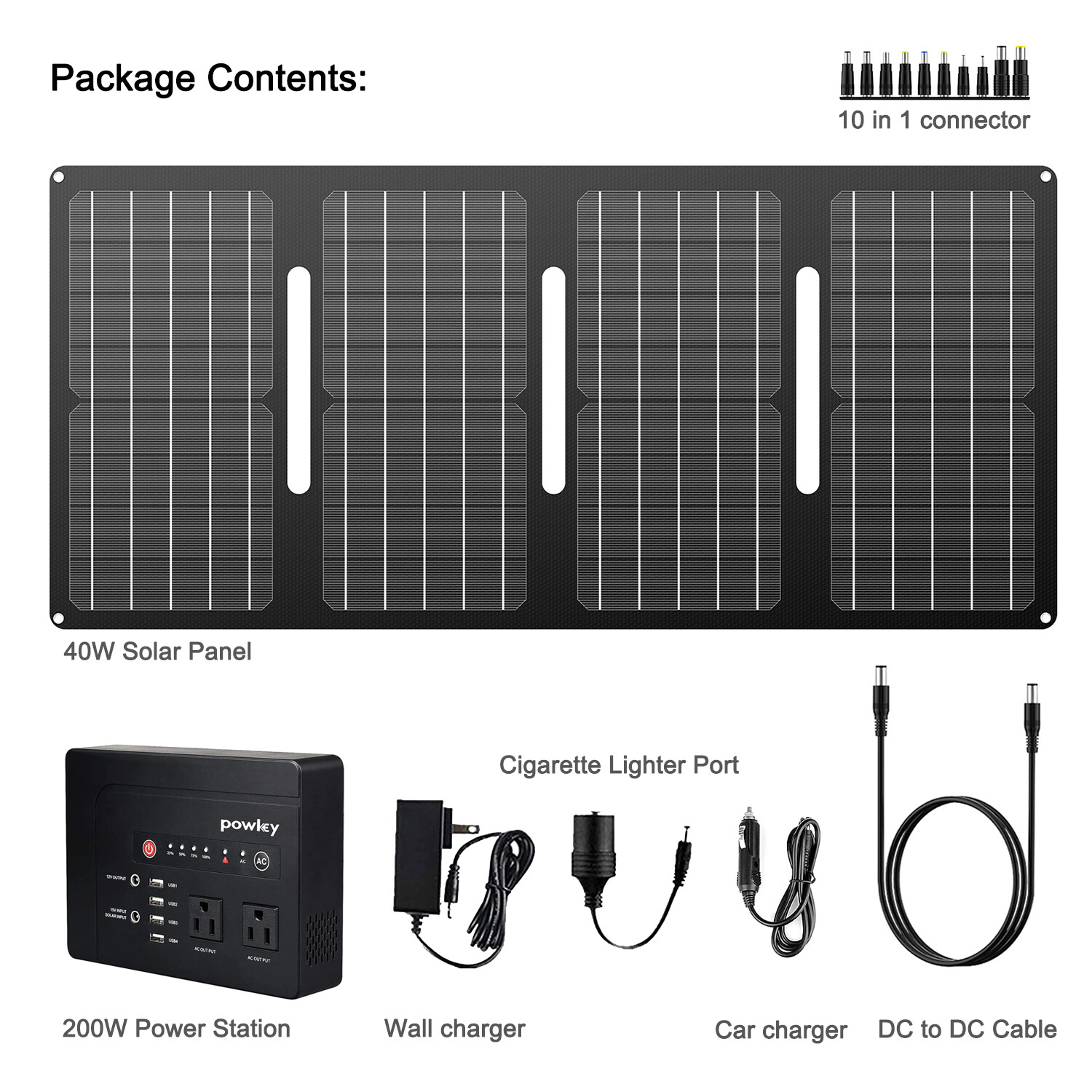 Powkey 146Wh 200W Portable Power Station Solar Generator with 40W Solar Panel