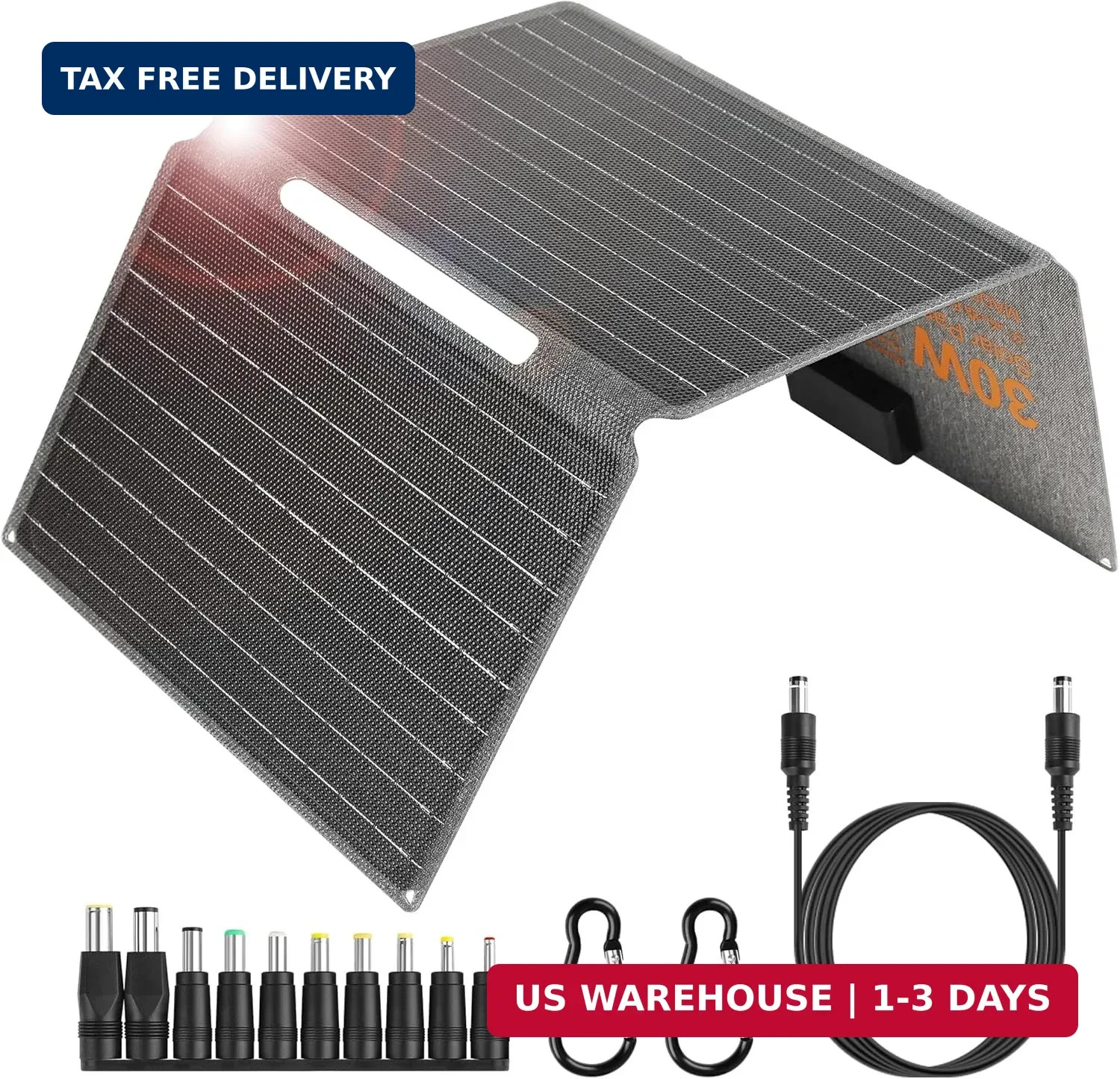 30W Foldable Solar Panel with Type-C USB 3.0 and DC Outputs 23.1% High Efficienc