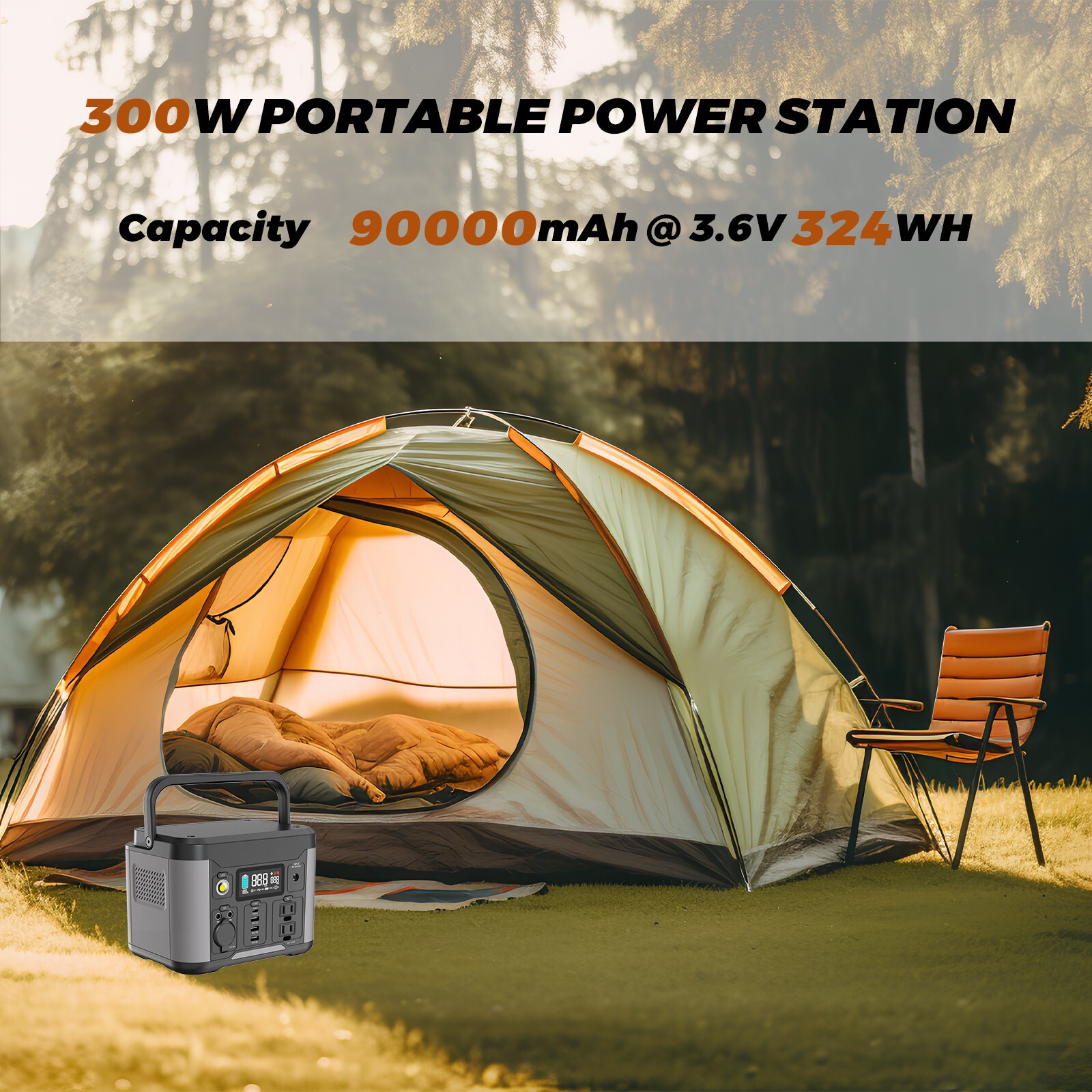 Portable Power Station 300W 90000mAh Power Bank 324Wh Battery Pack AC OutletLED