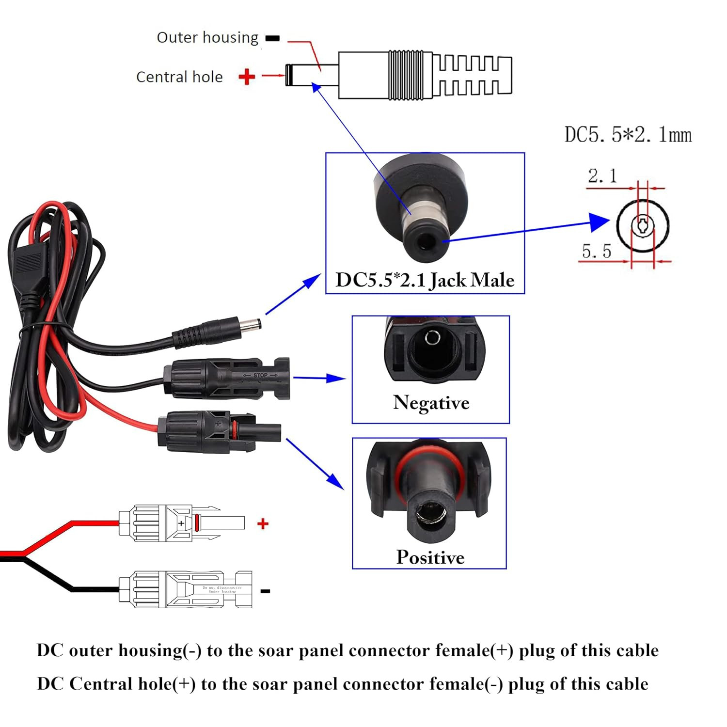 Solar Panel Adapter Cable – MC-4 to DC with Multiple Connector Tips (5.5Mm X 2.1