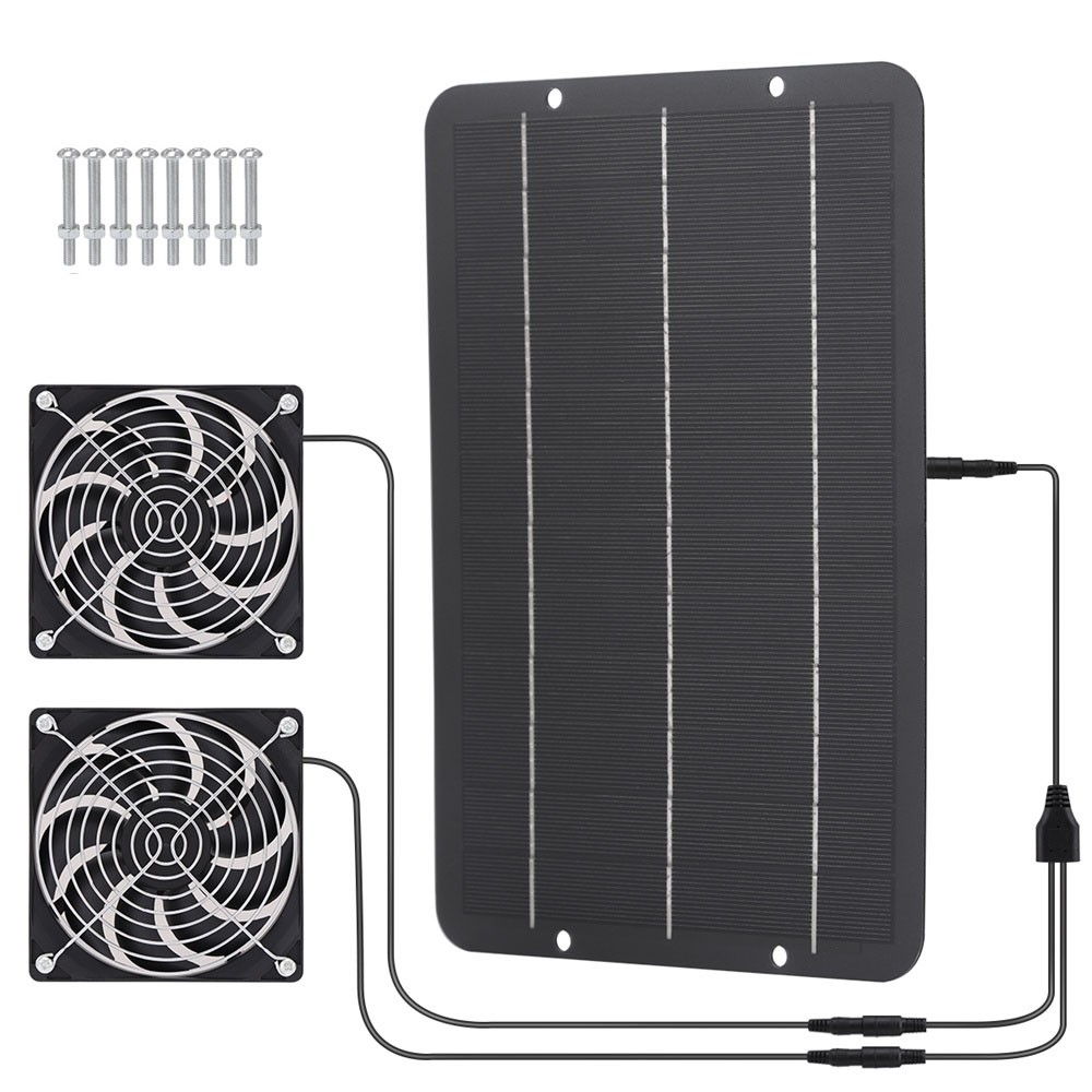 Solar Powered Dual Exhaust Fan Solar Panel Fan 12V For Greenhouse Chicken Coop