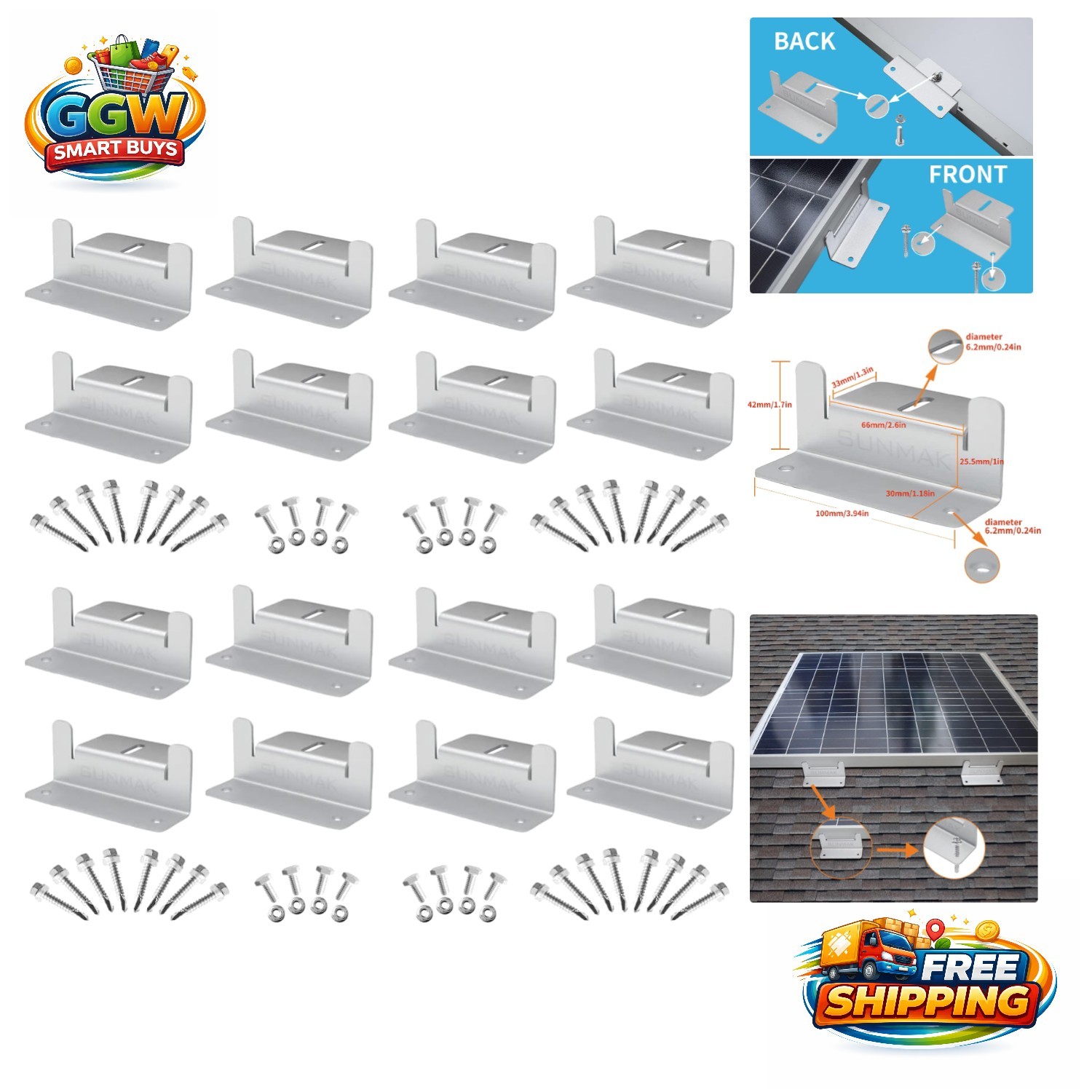 Lightweight Aluminum Z Brackets for Solar Panels, 16 Units – Weather Resistant