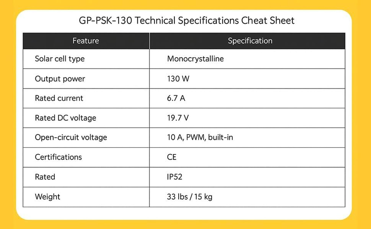 GP-PSK-130 130W Portable RV Solar Panel Kit – Folding Solar Panels with 10 Amp C