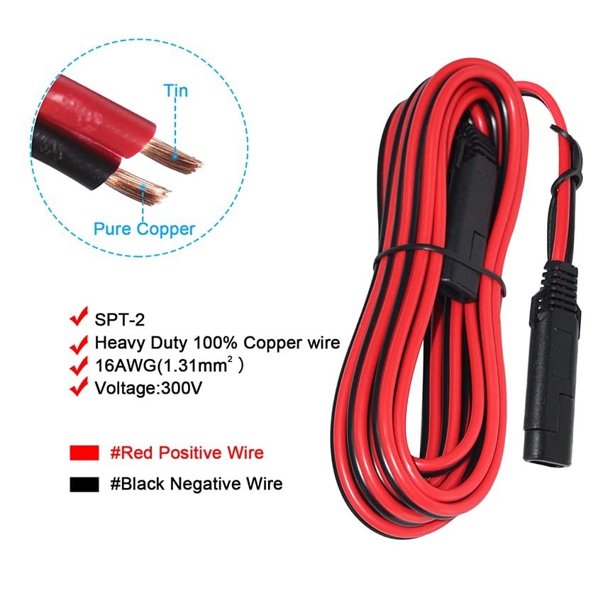 Weatherproof 25FT SAE Extension Cable with Polarity Reverse Adapter for Easy Use