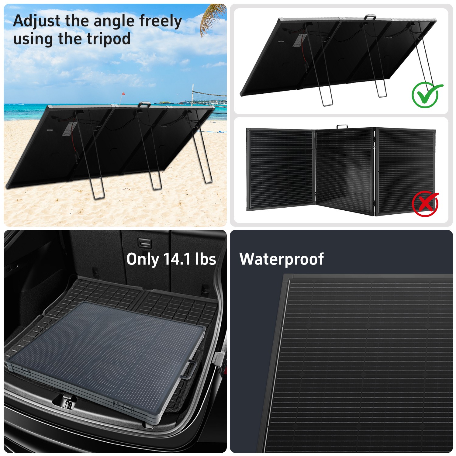 300W Solar Panels Portable Mono W/Kickstand ETFE Solar Charger Power Supply HQ