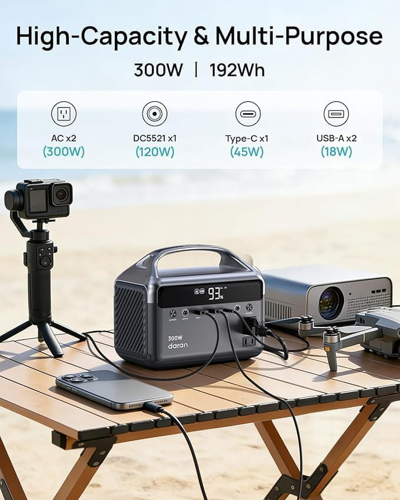 192Wh Solar Generator with Solar Panel Included Portable Power Station 300W LFP