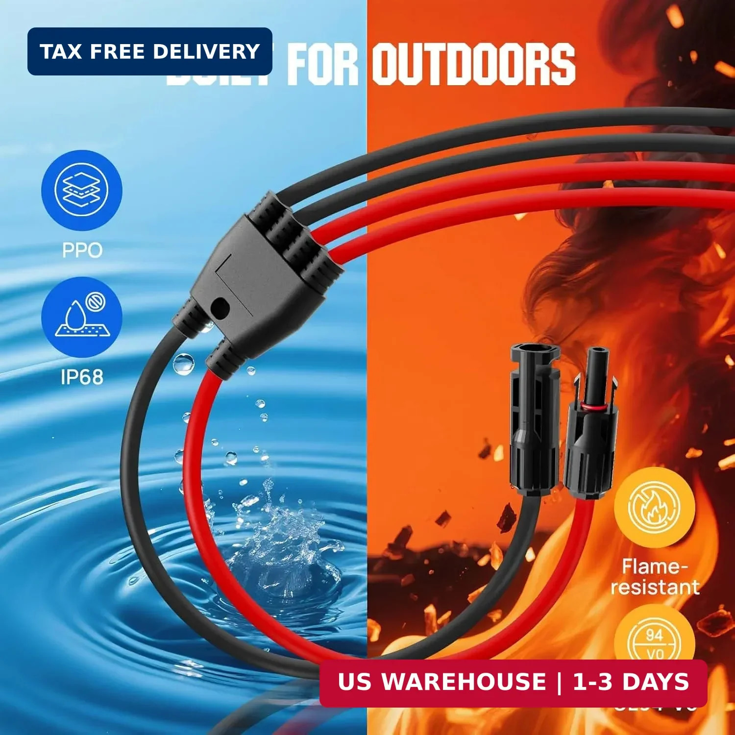ECO-WORTHY Integrated Solar Connector 2-4 Y Branch Parallel PV Adapter Cable Wir
