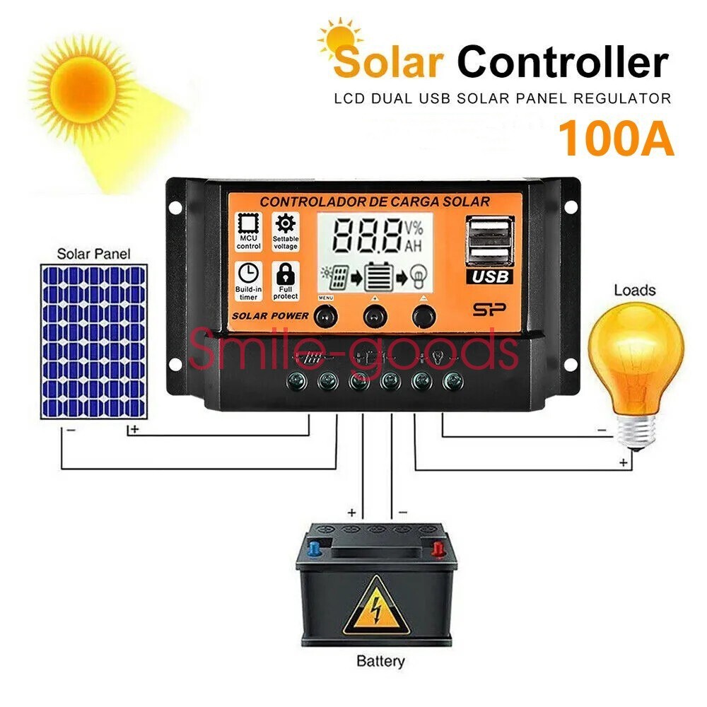 100A PWM Solar Panel Kit Regulator Charge Controller Auto Focus Tracking 12/24V