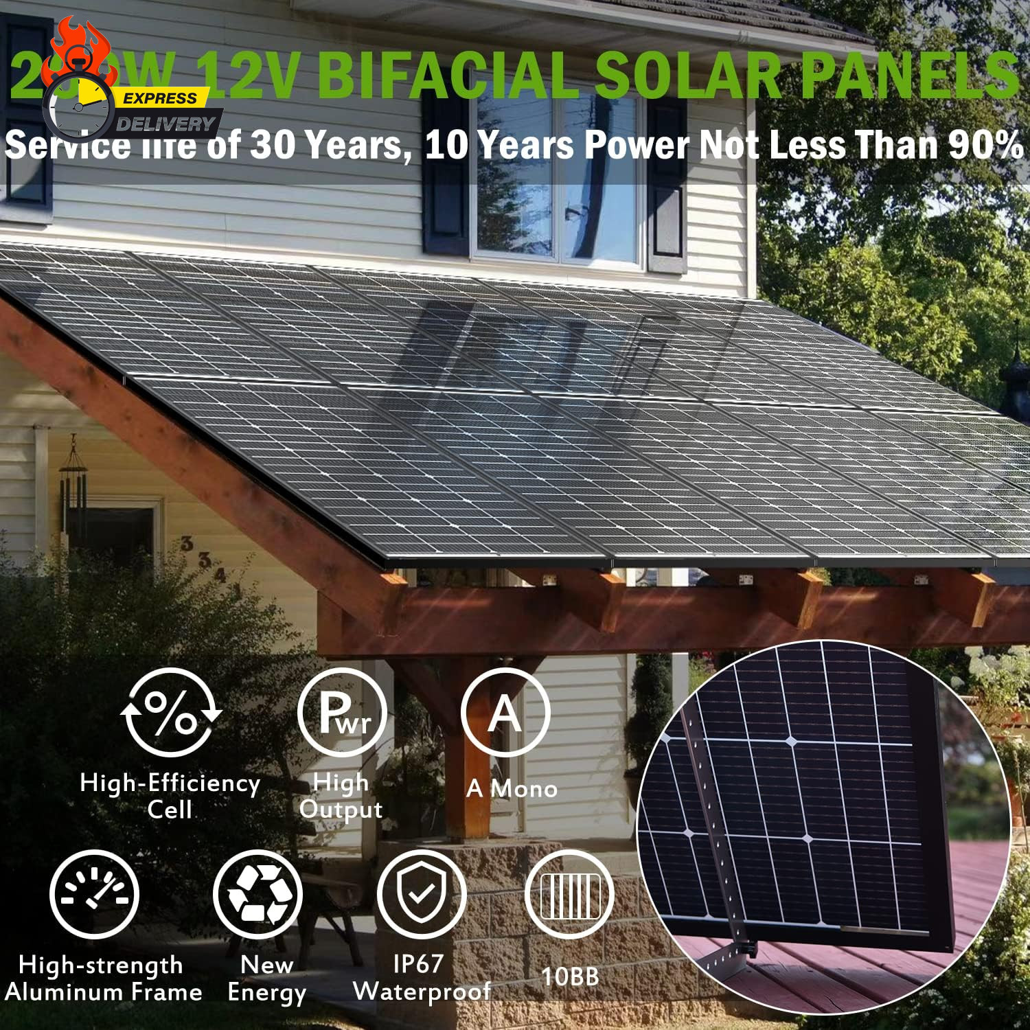 Bifacial 400 Watt Solar Panel 12V 10BB Monocrystalline Solar Panels High Efficie