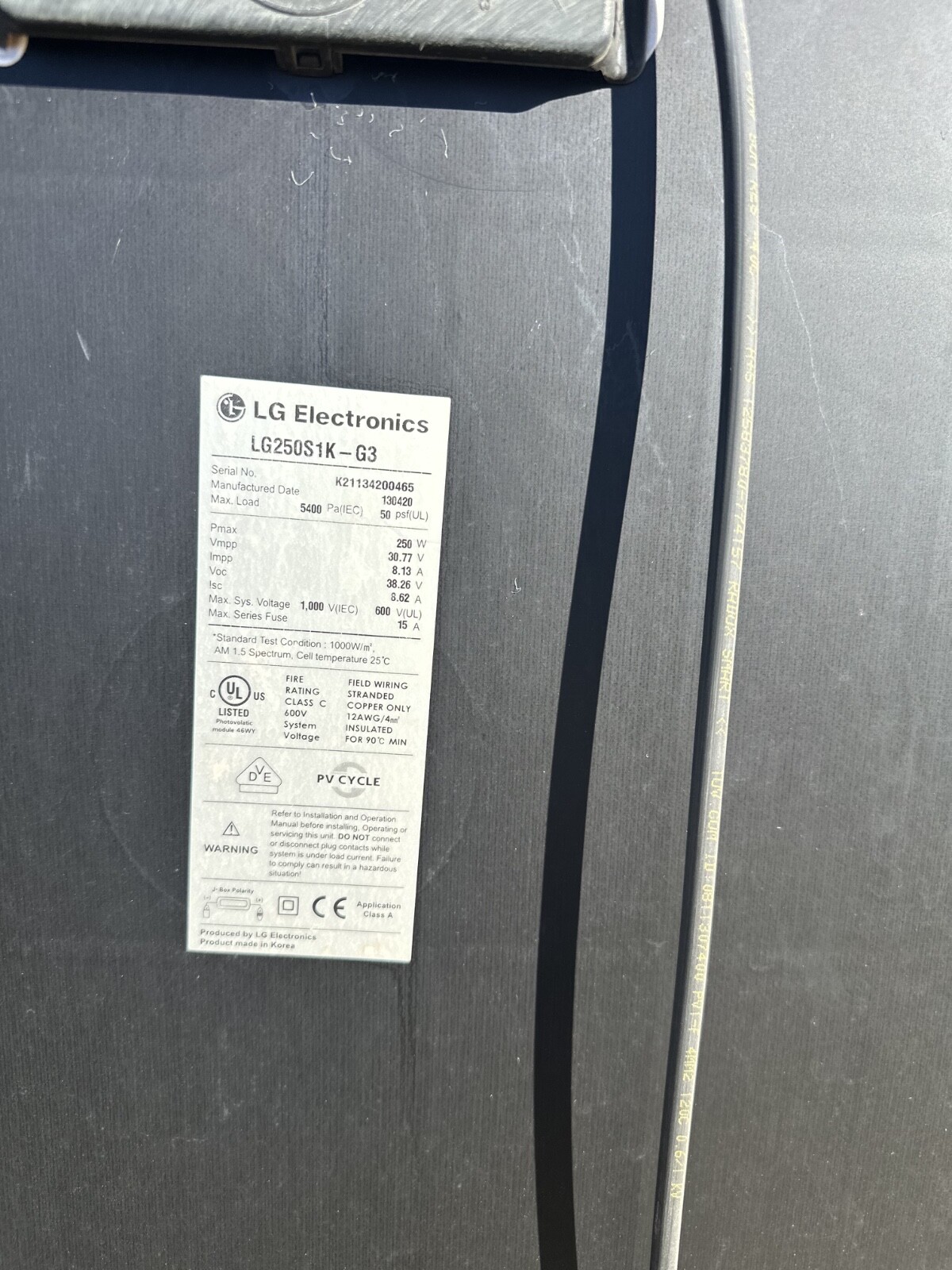 LG Solar Panels lg250s1k g3