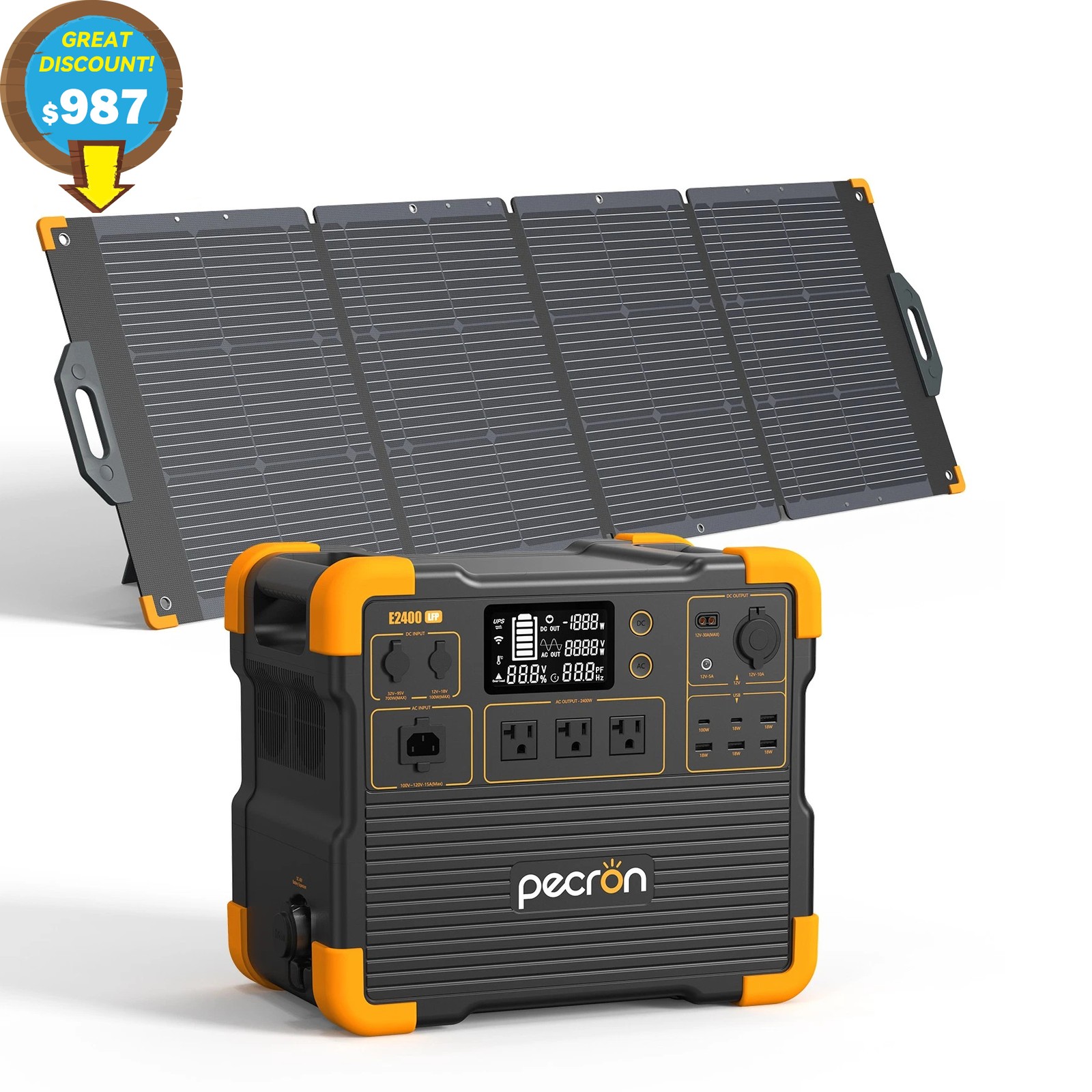 PECRON E2400LFP 2000W 2048Wh Portable Power Station Generator w/200W Solar Panel