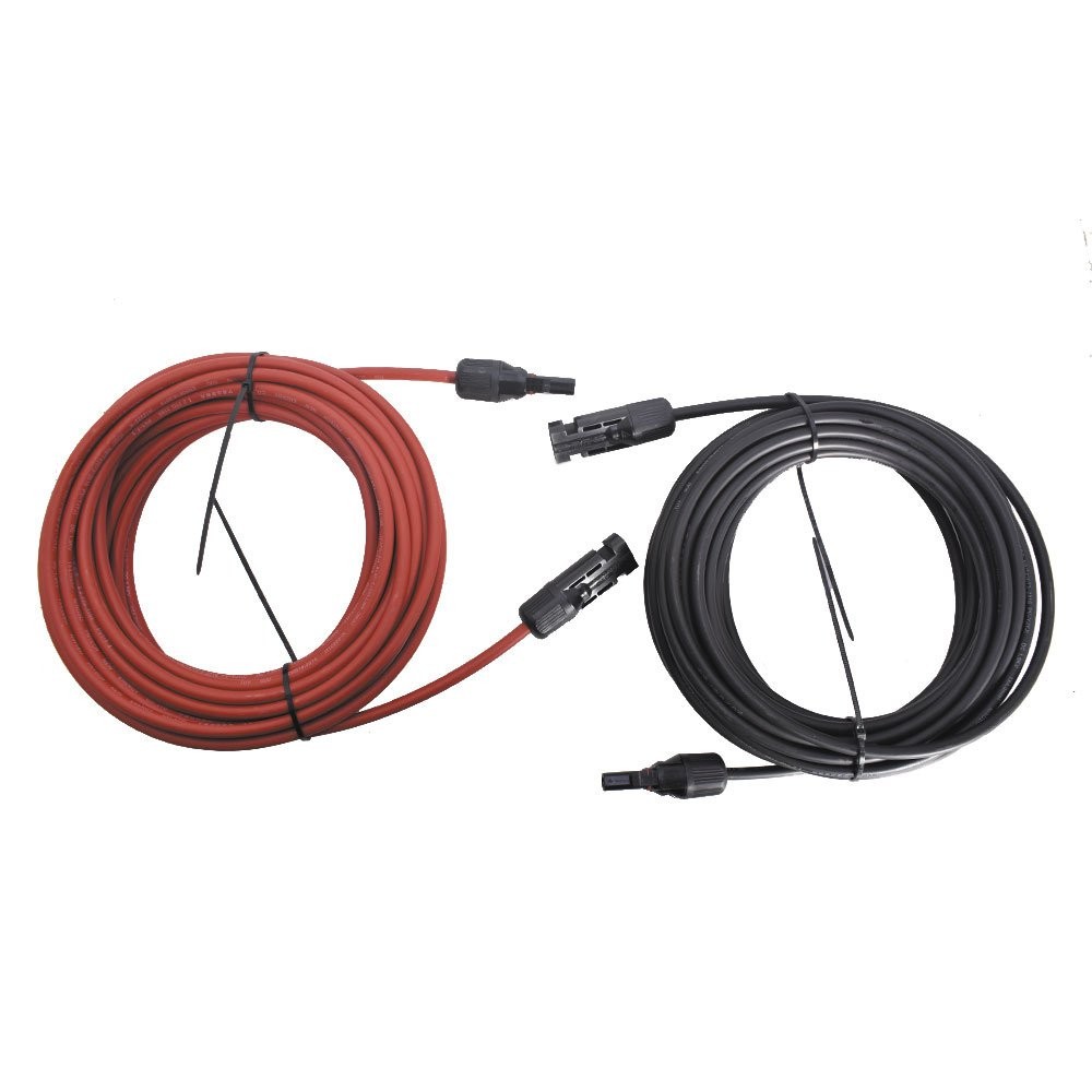 LABLT 1 Pair 12 AWG 20 FT Black + Red Solar Panel Extension Cable Wire Connector