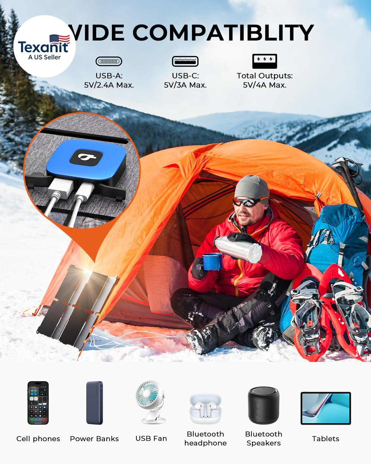 [Upgraded] Ultra-Light Portable 25W Solar Panel Charger with USB-A and USB-C Po