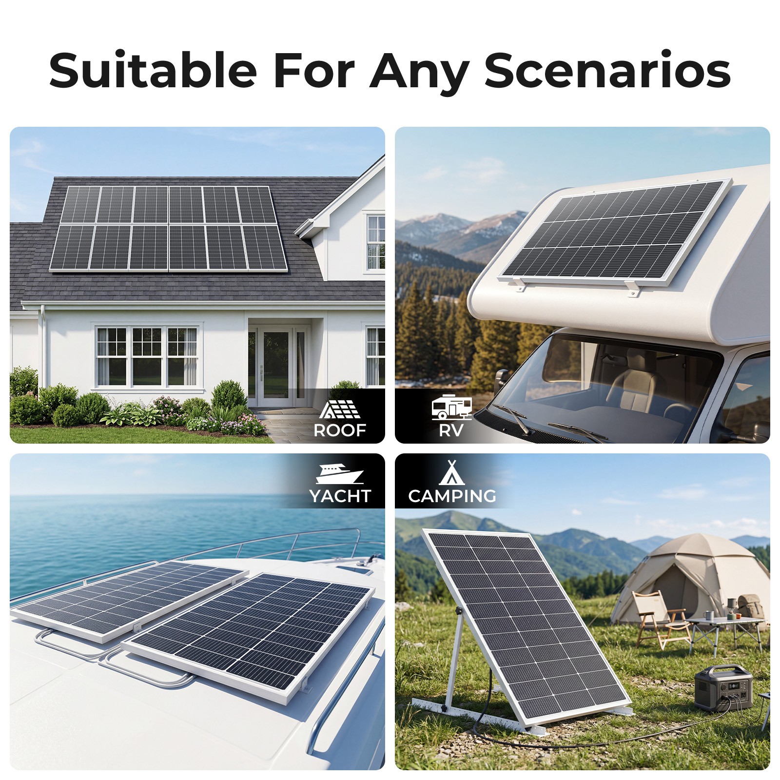 100W N-Type Solar Panel 16BB 25.6% High Efficiency PV Module Power RV Home Car
