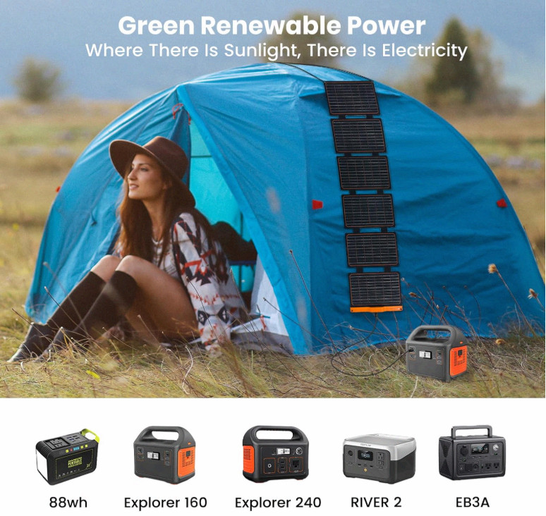 60W solar charger, USB-C PD3.0, USB-A QC3.0, DC, foldable, IP67 waterproof