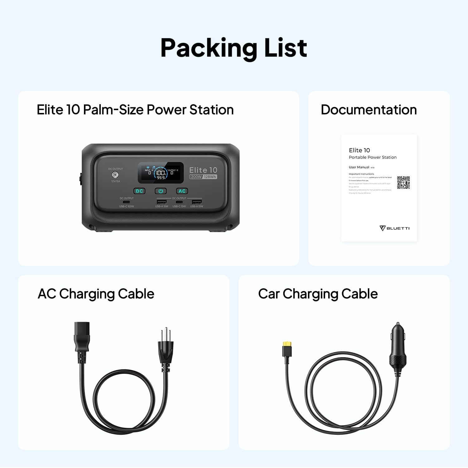 BLUETTI Elite 10 Mini Portable Power Station, 128Wh Lifepo4 Battery with 200W AC