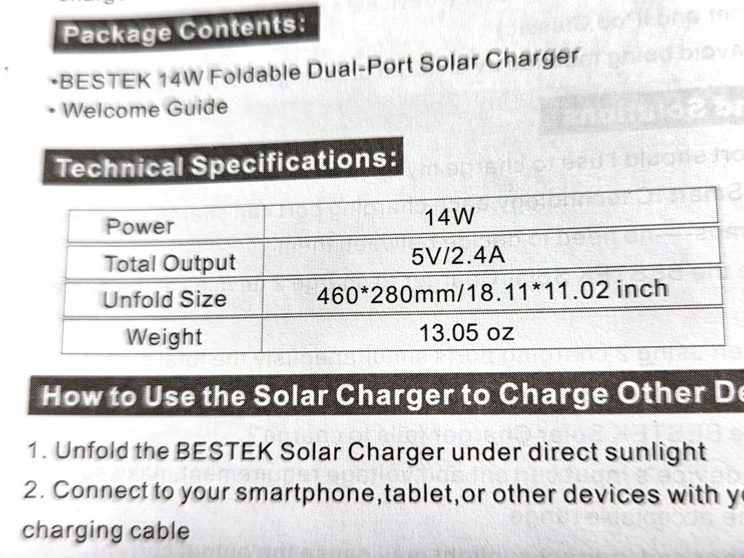 Bestek 14W Foldable Solar Charger with Smart IC – Model BTSP21-US
