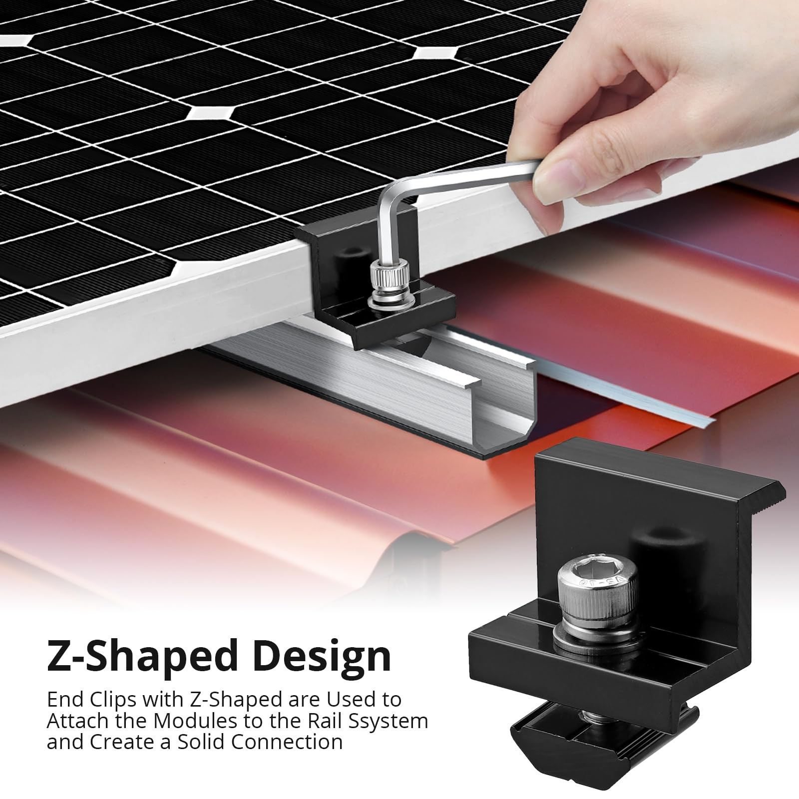 10 PCS Solar Panels Brackets 30mm, Aluminium 6 x T-Shaped Mid Clamps + 4 x En…
